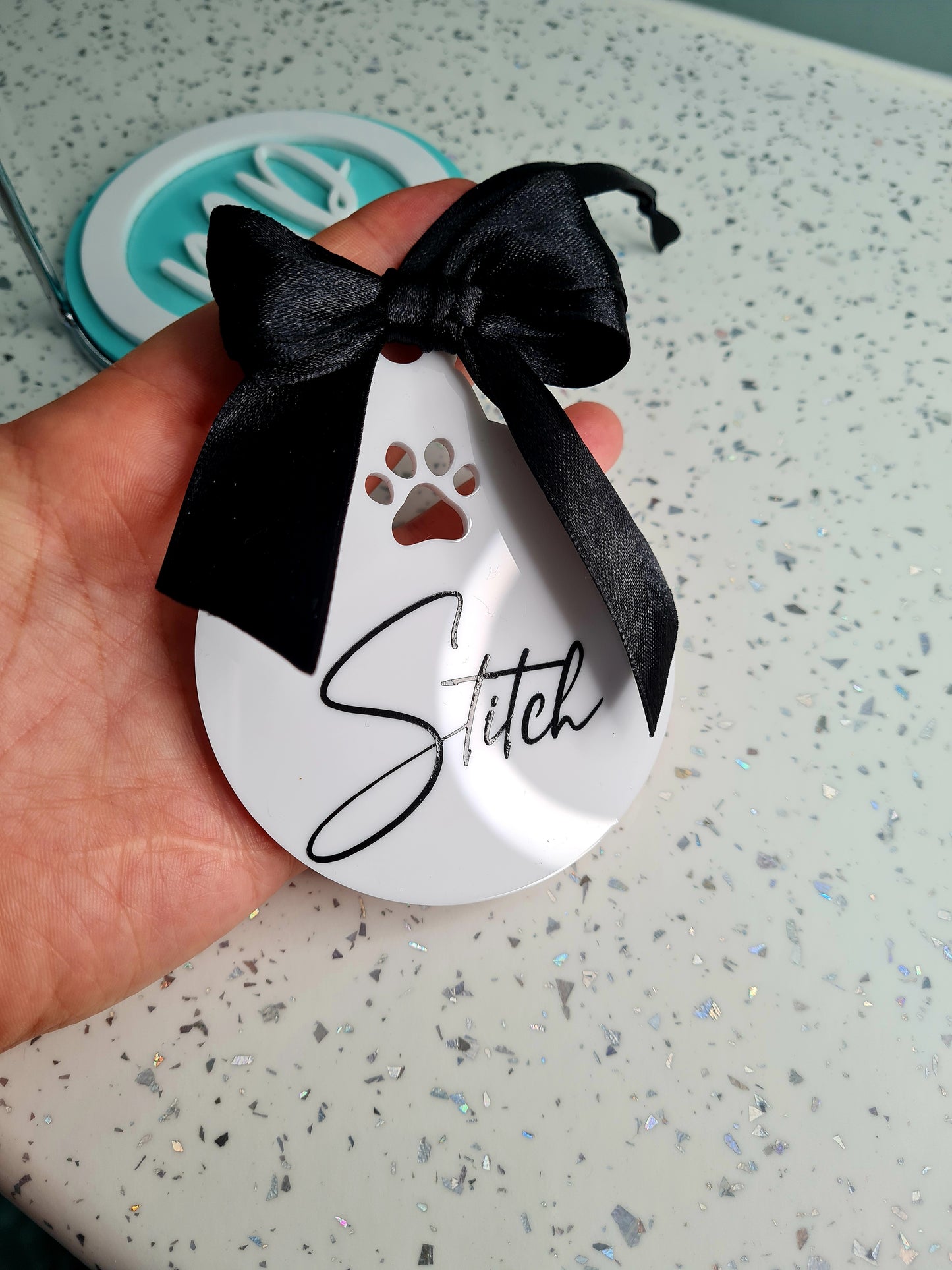Personalised Paw Print Acrylic Bauble with Hand Tied Bow, Christmas Bauble For Pet, Pets Christmas Hanging Decoration