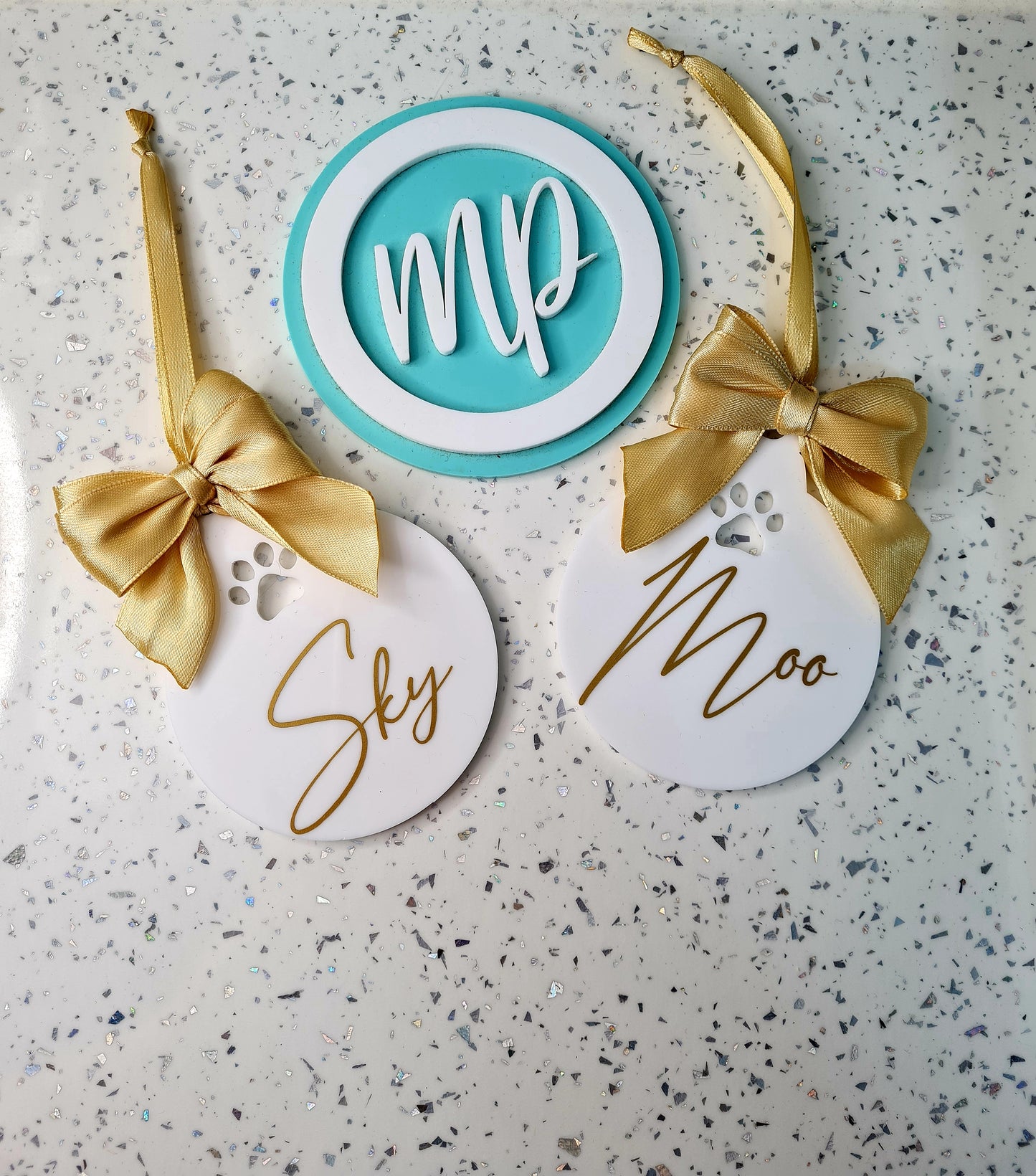 Personalised Paw Print Acrylic Bauble with Hand Tied Bow, Christmas Bauble For Pet, Pets Christmas Hanging Decoration
