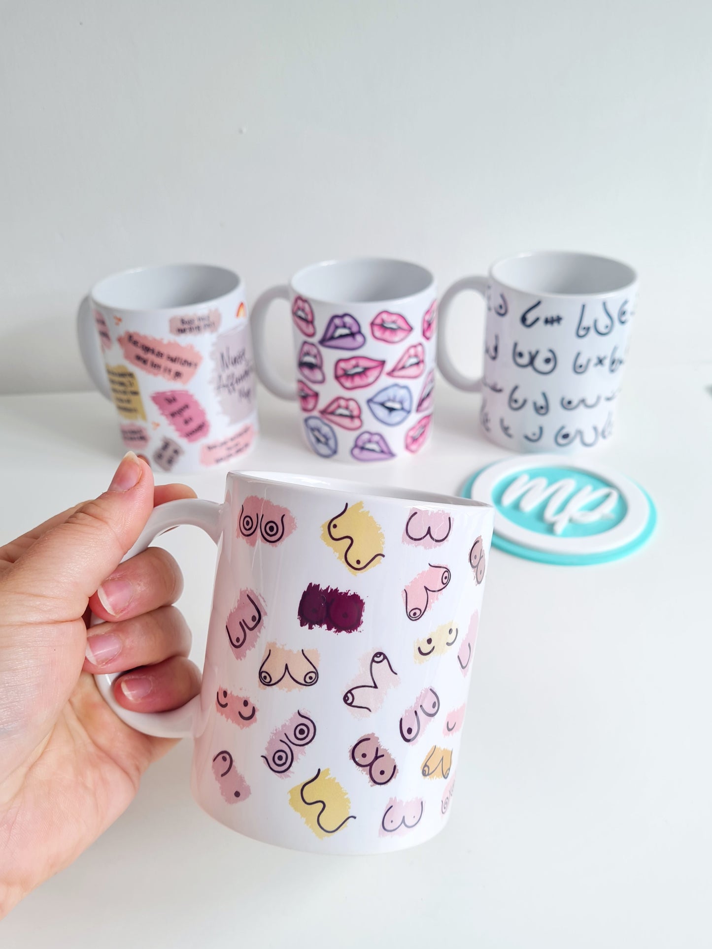Adult Boobs Print Mug - Colourful Girl Power Cup