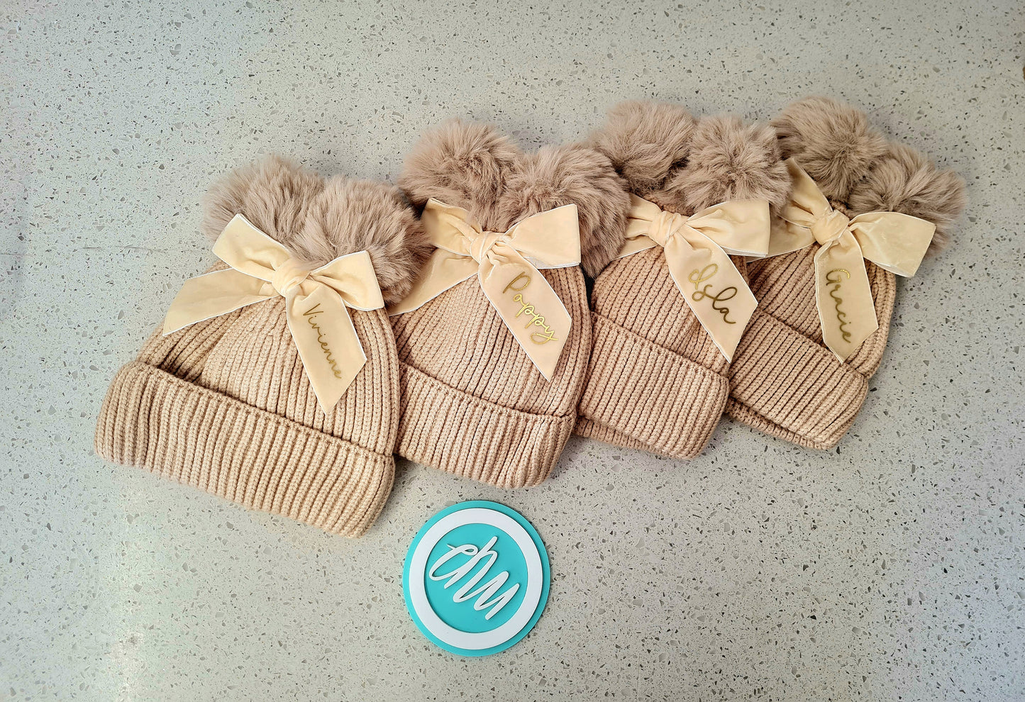 Girls Winter Pom Pom Hat - Personalised Wooly Lined Hat With Bow