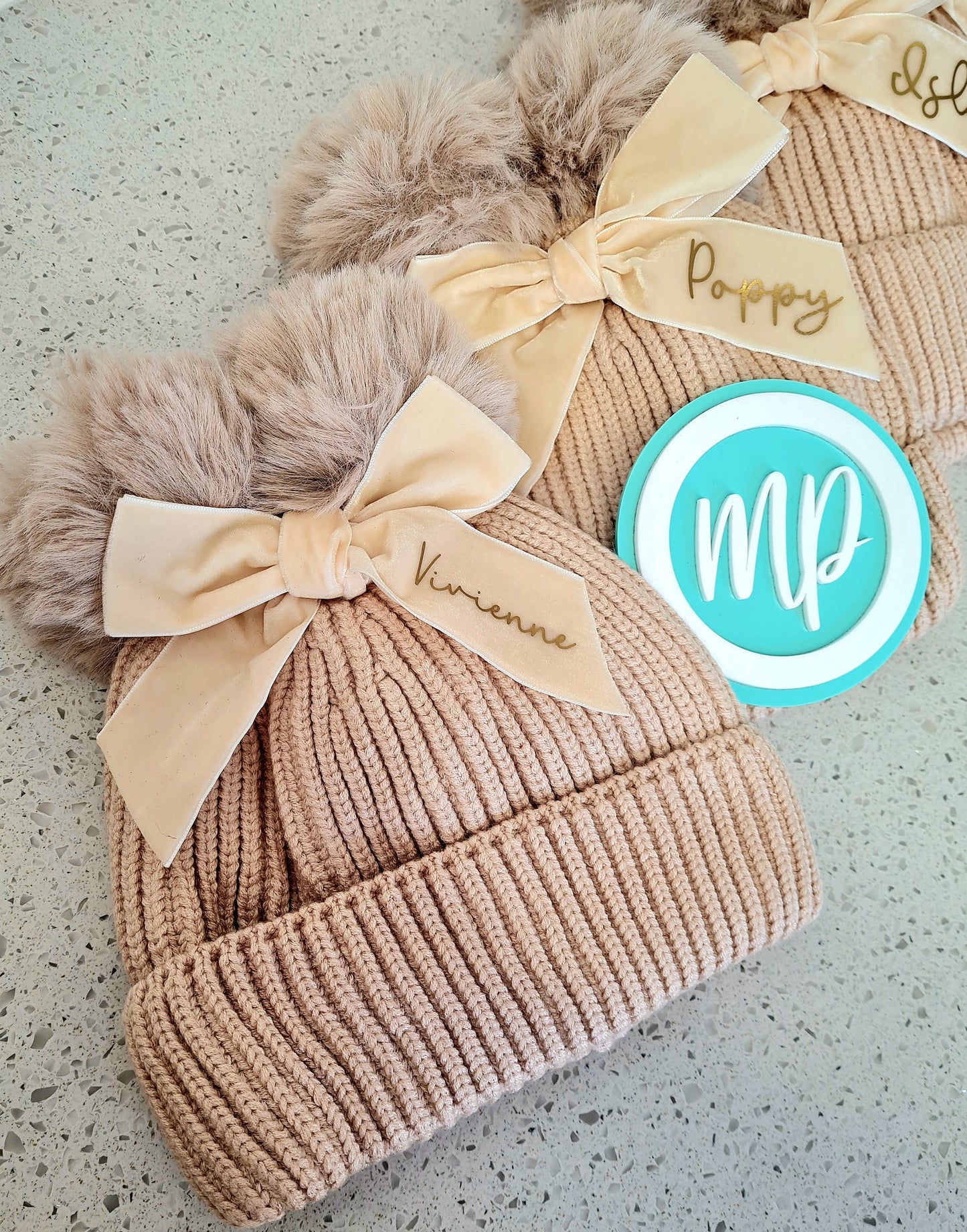 Girls Winter Pom Pom Hat - Personalised Wooly Lined Hat With Bow