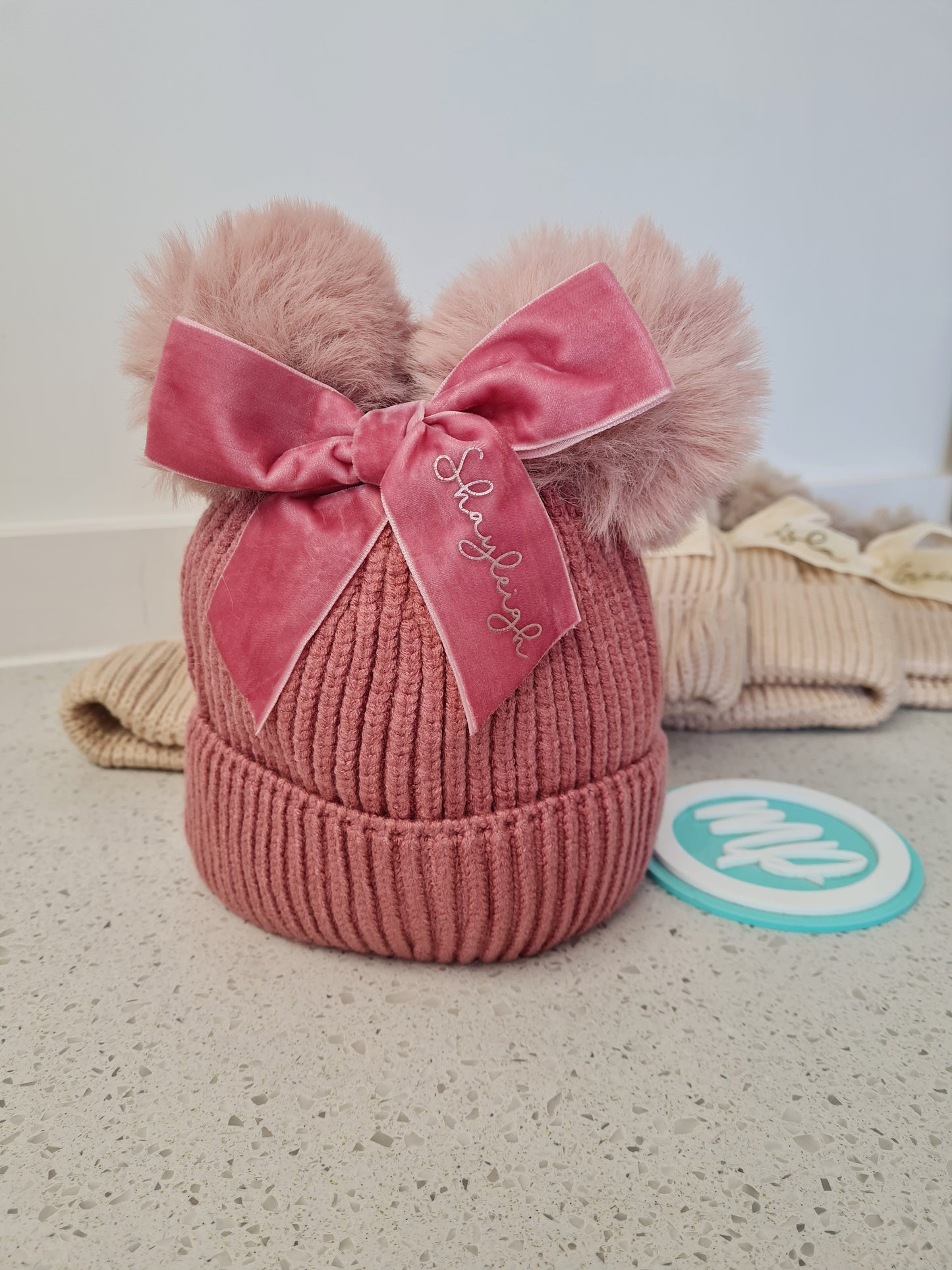 Girls Winter Pom Pom Hat - Personalised Wooly Lined Hat With Bow