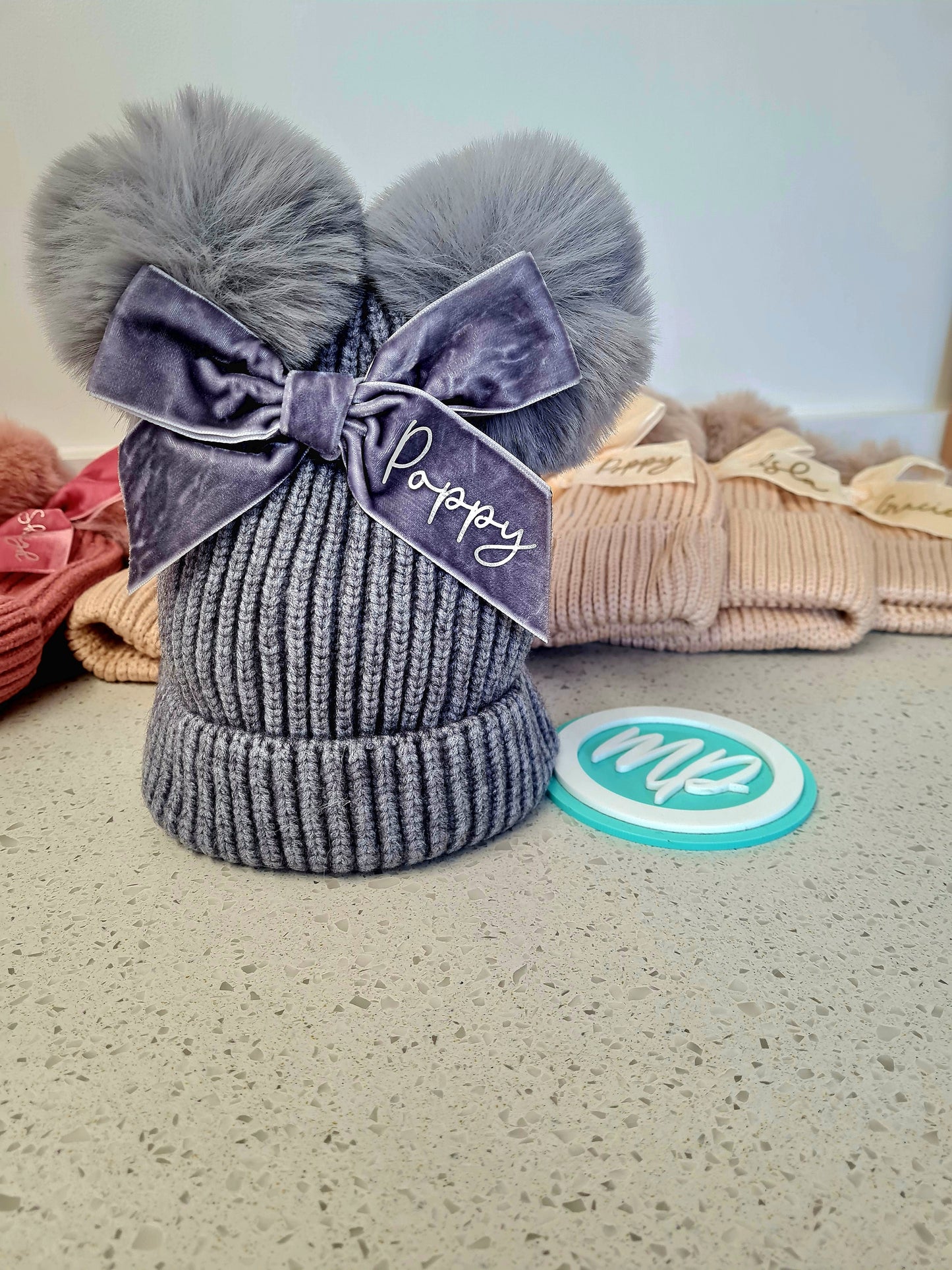 Girls Winter Pom Pom Hat - Personalised Wooly Lined Hat With Bow