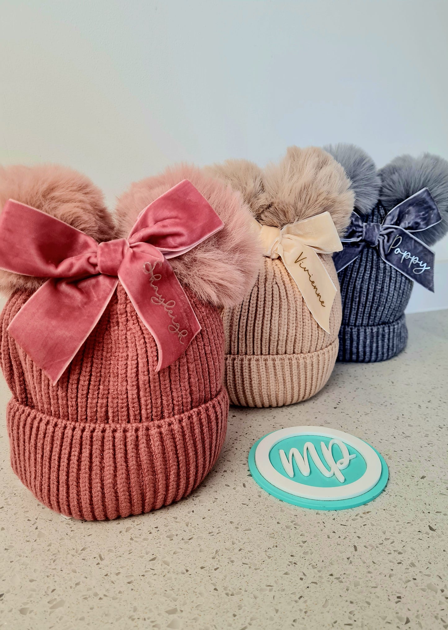 Girls Winter Pom Pom Hat - Personalised Wooly Lined Hat With Bow
