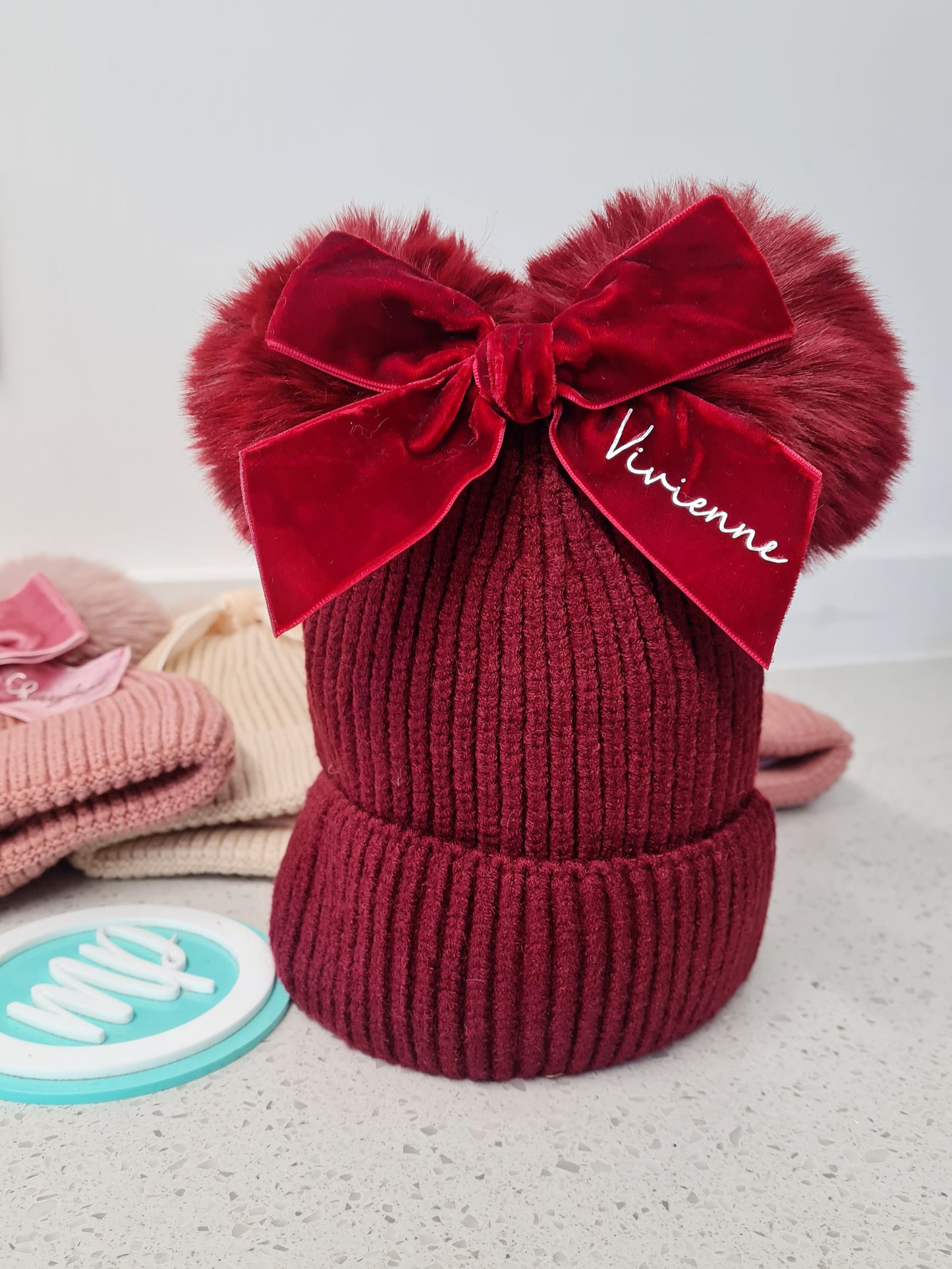 Girls Winter Pom Pom Hat - Personalised Wooly Lined Hat With Bow