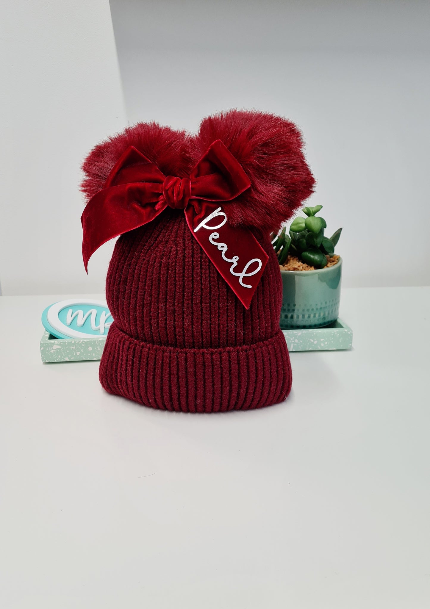 Girls Winter Pom Pom Hat - Personalised Wooly Lined Hat With Bow