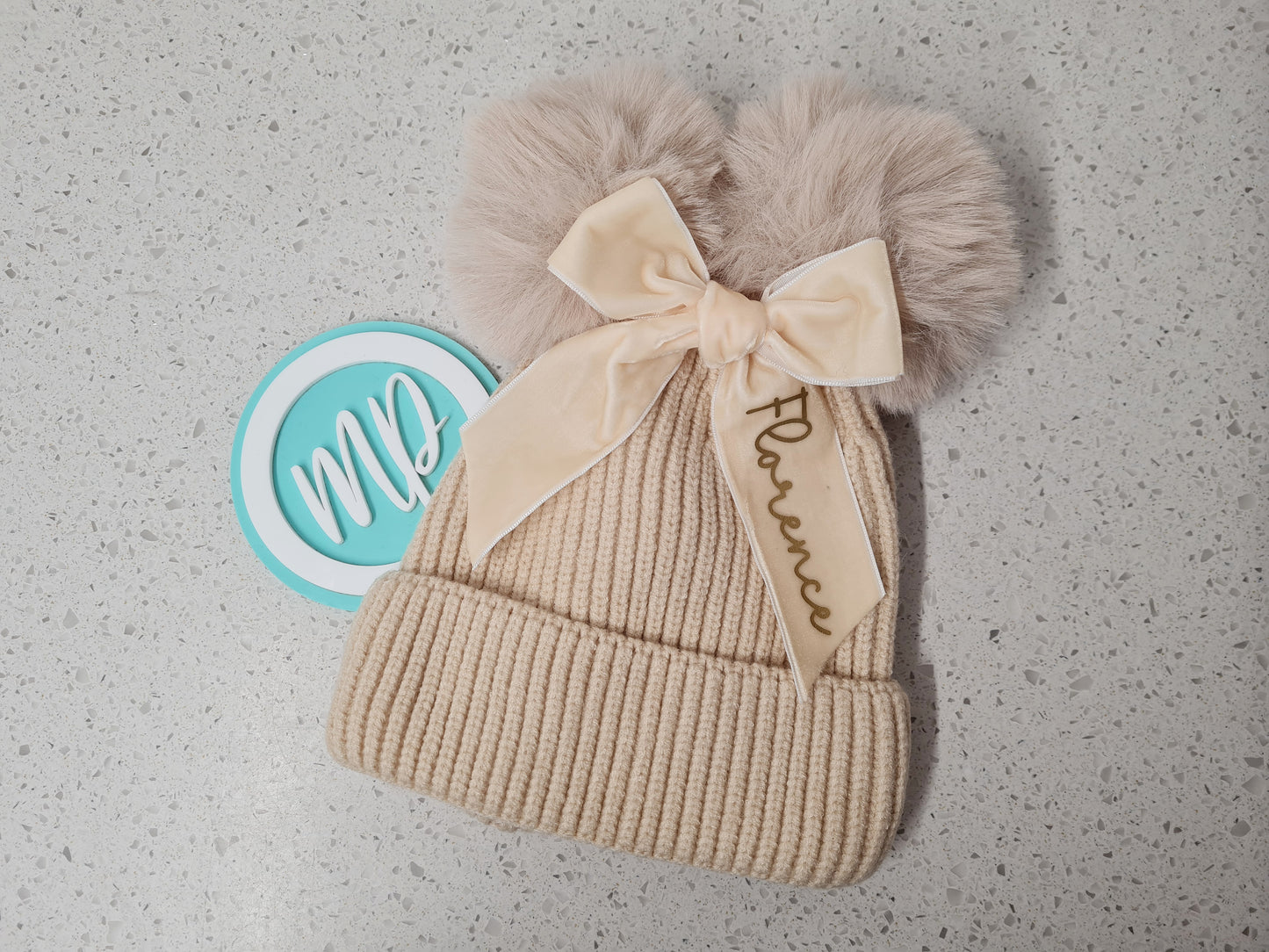 Girls Winter Pom Pom Hat - Personalised Wooly Lined Hat With Bow