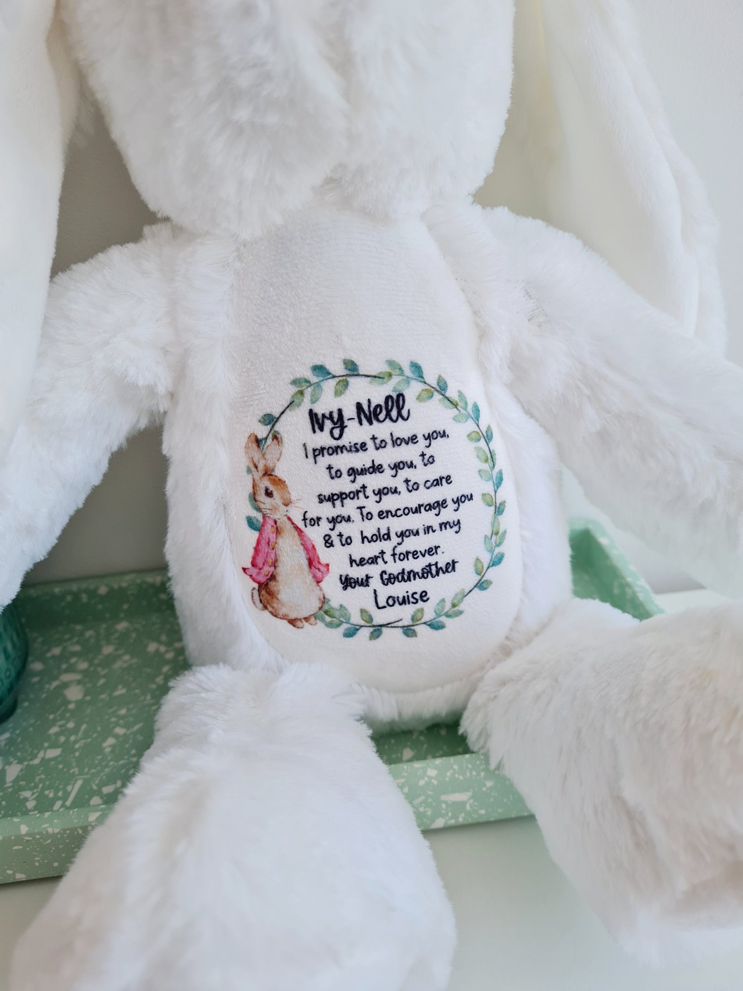 Personalised Bunny Plush Teddy Christening Gift, Birthday Gift, God Daughter Gift, God Son Gift, New Baby Gift