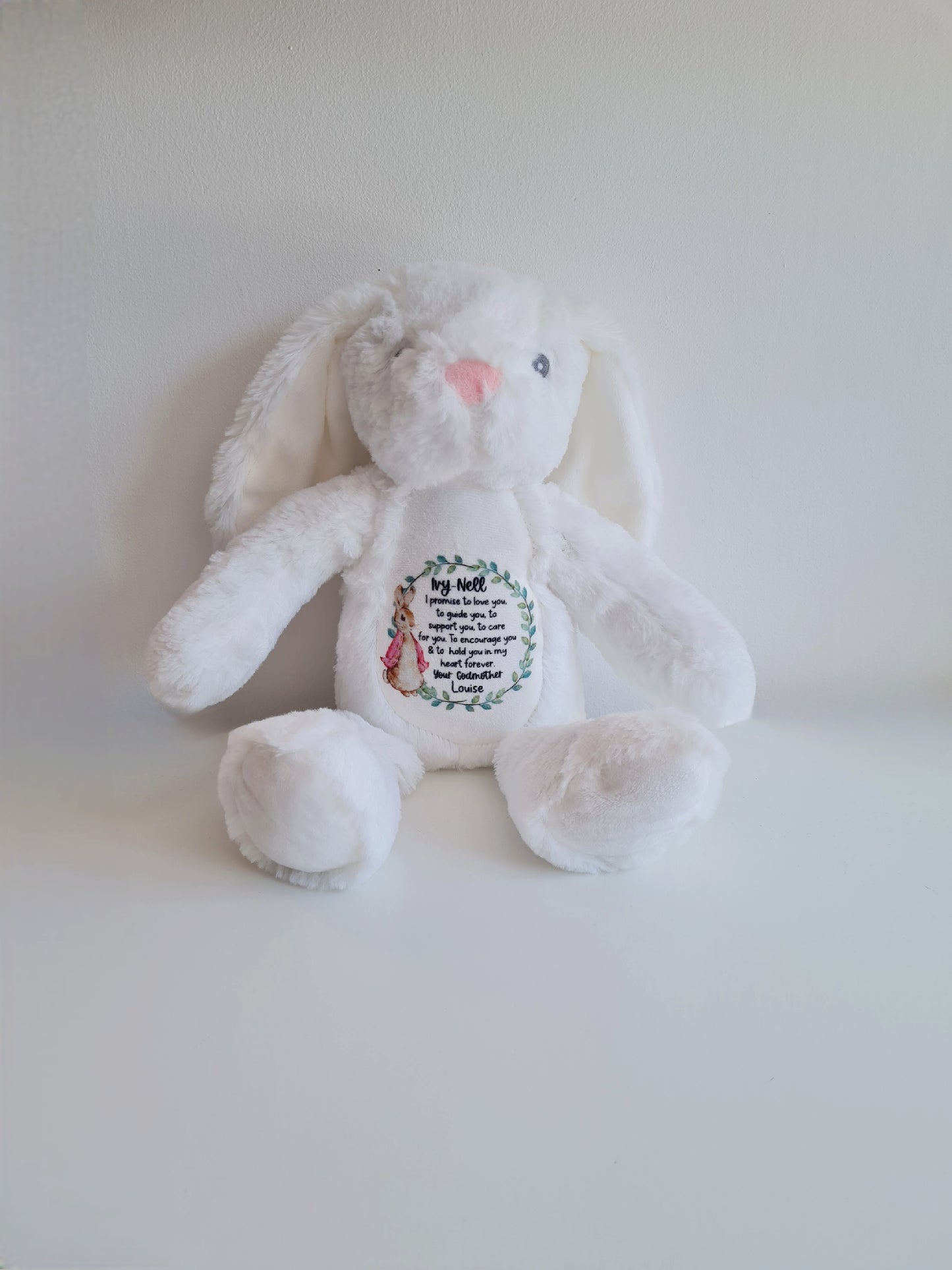 Personalised Bunny Plush Teddy Christening Gift, Birthday Gift, God Daughter Gift, God Son Gift, New Baby Gift