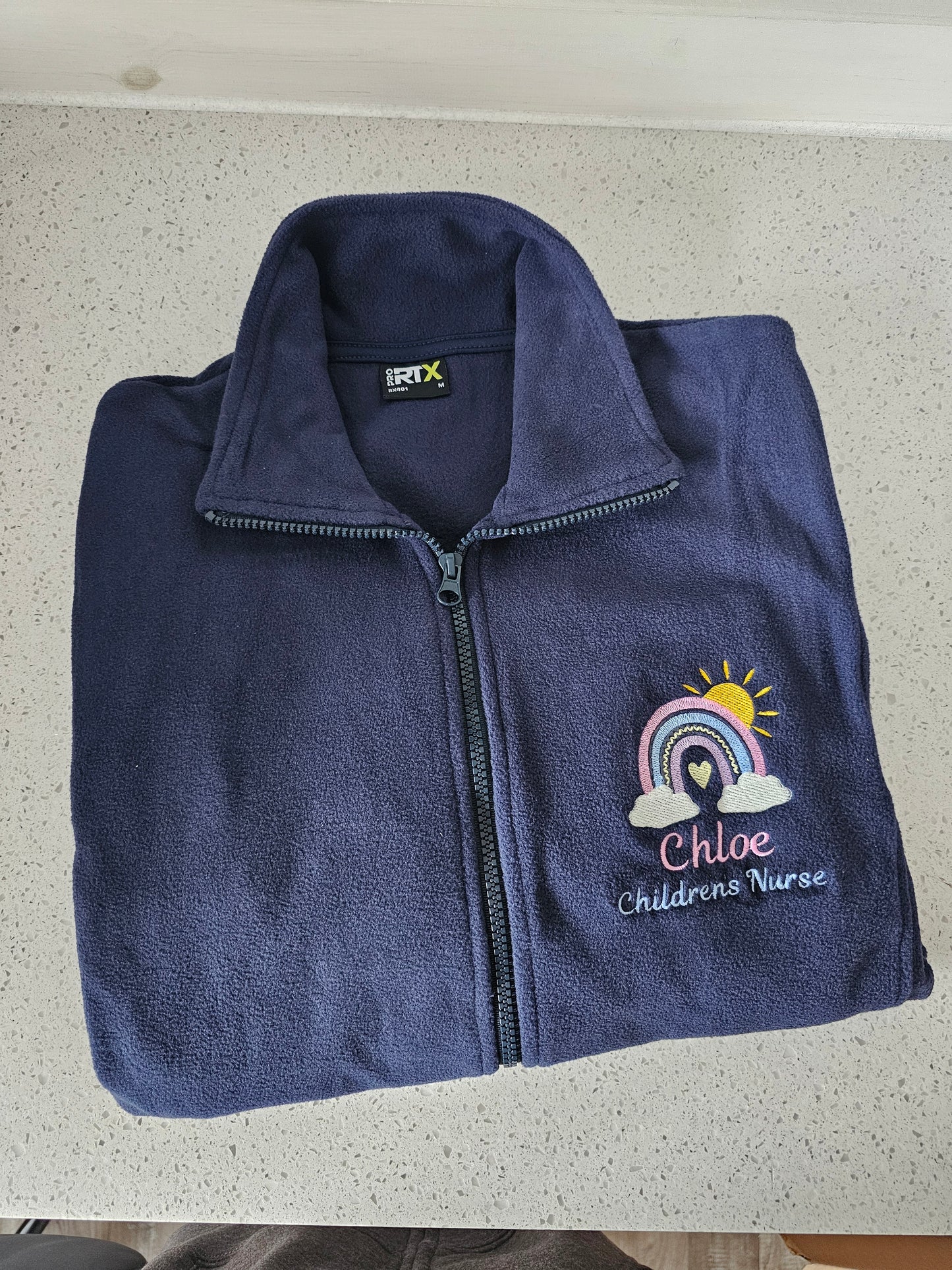 Pastel rainbow and sunshine fleece, nursing jacket, midwife fleece, student midwife gift, student nurse shift jacket