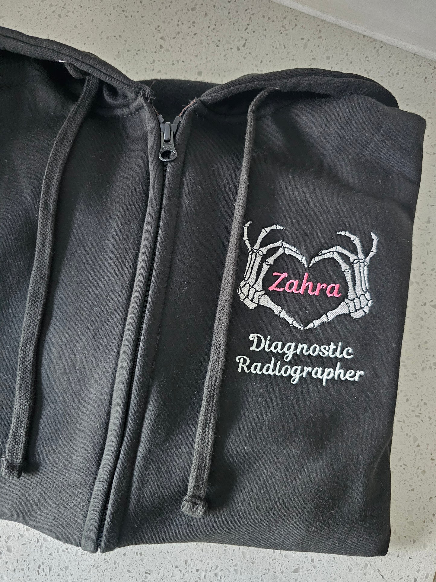 Embroidered Skeleton Hands Heart Hoodie - Healthcare - Student Radiographer, Radiographer, Physiotherapist Design, Bone Doctor Orthopaedic Embroidery