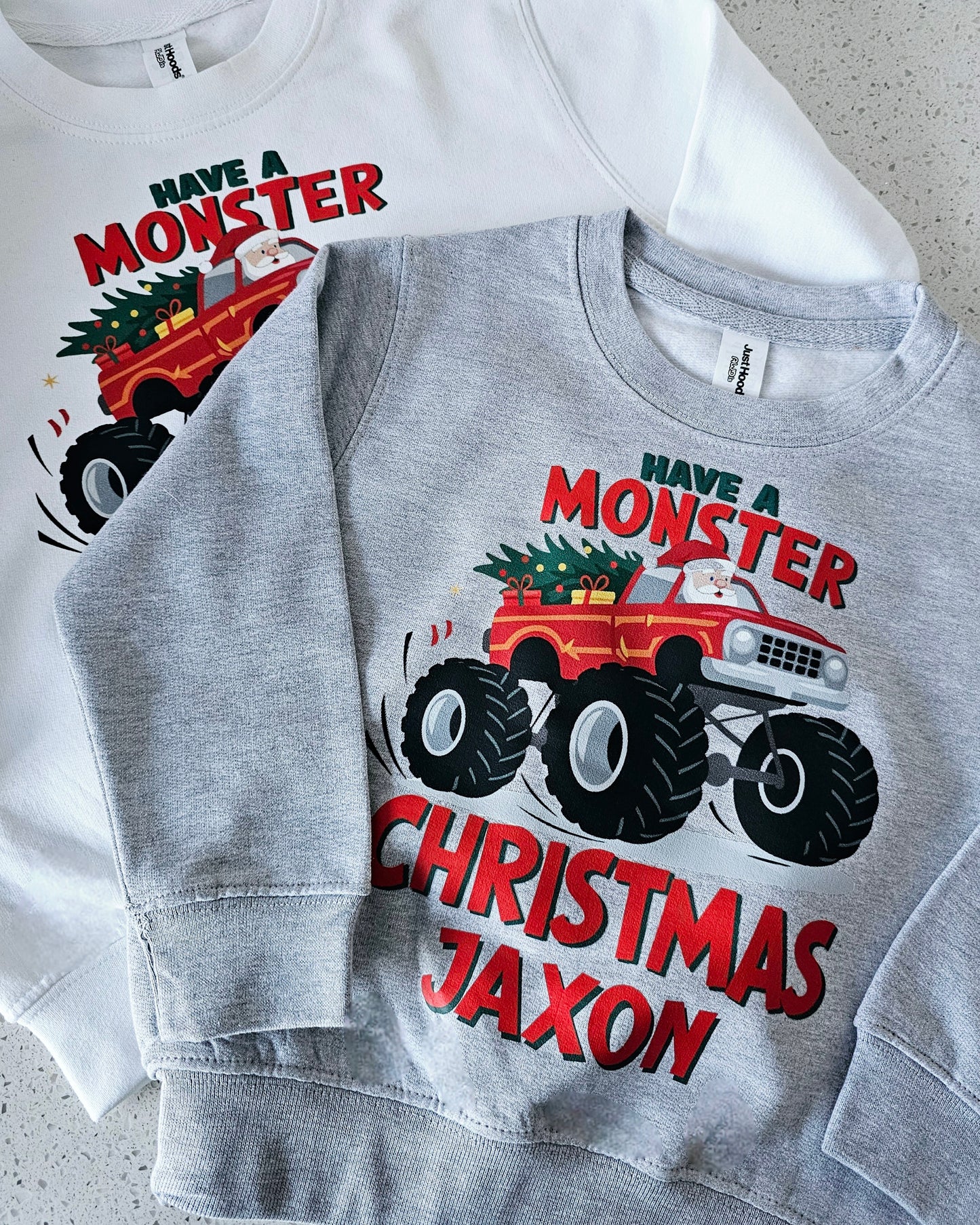 Monster Truck Christmas Jumper Sweatshirt, Kids Santa Monster Truck