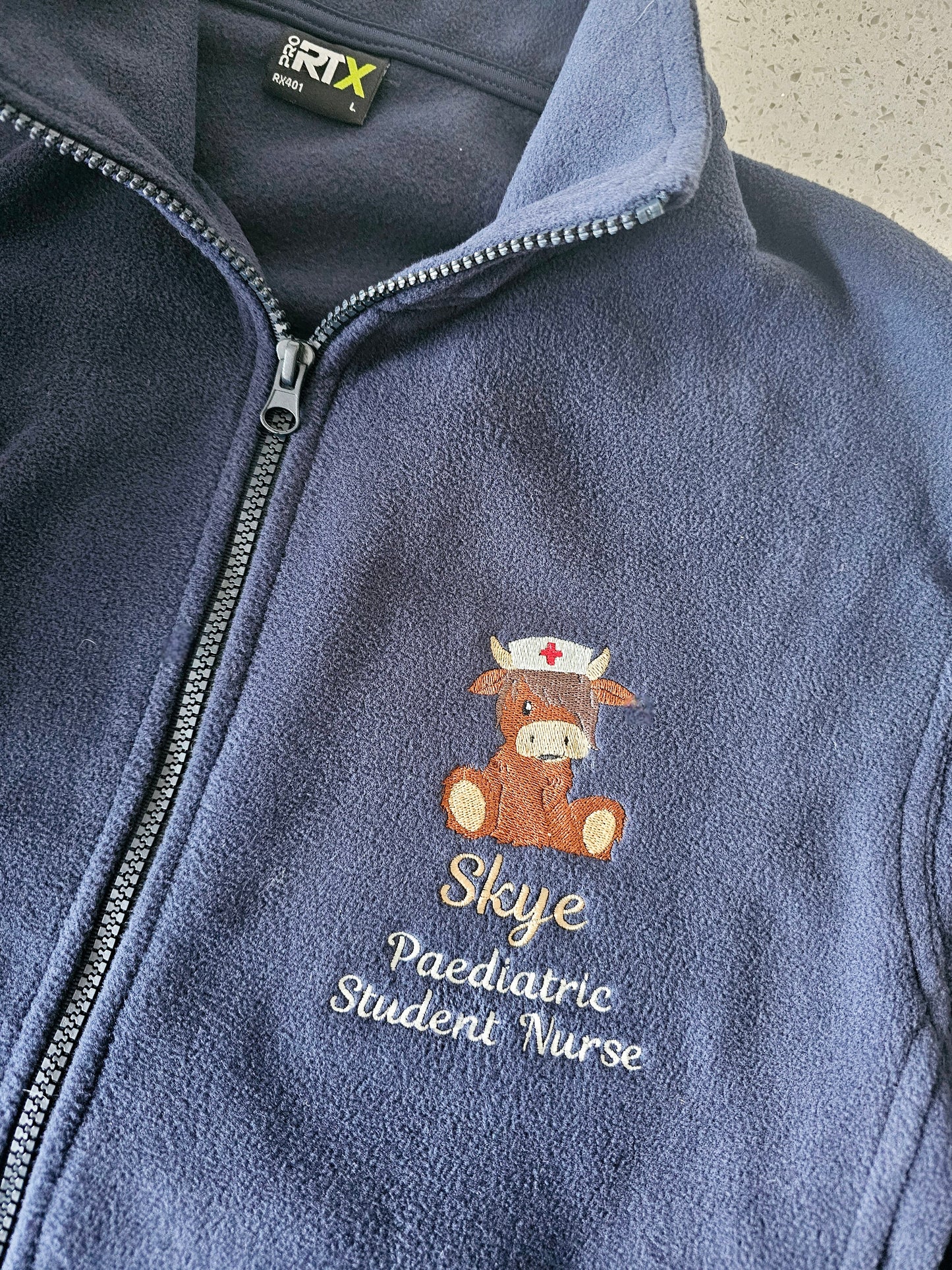 Highland Cow Nurse Personalised Fleece - Nurse Jacket - Midwife Jacket - Student fleece - Doctor Stethoscope Bear