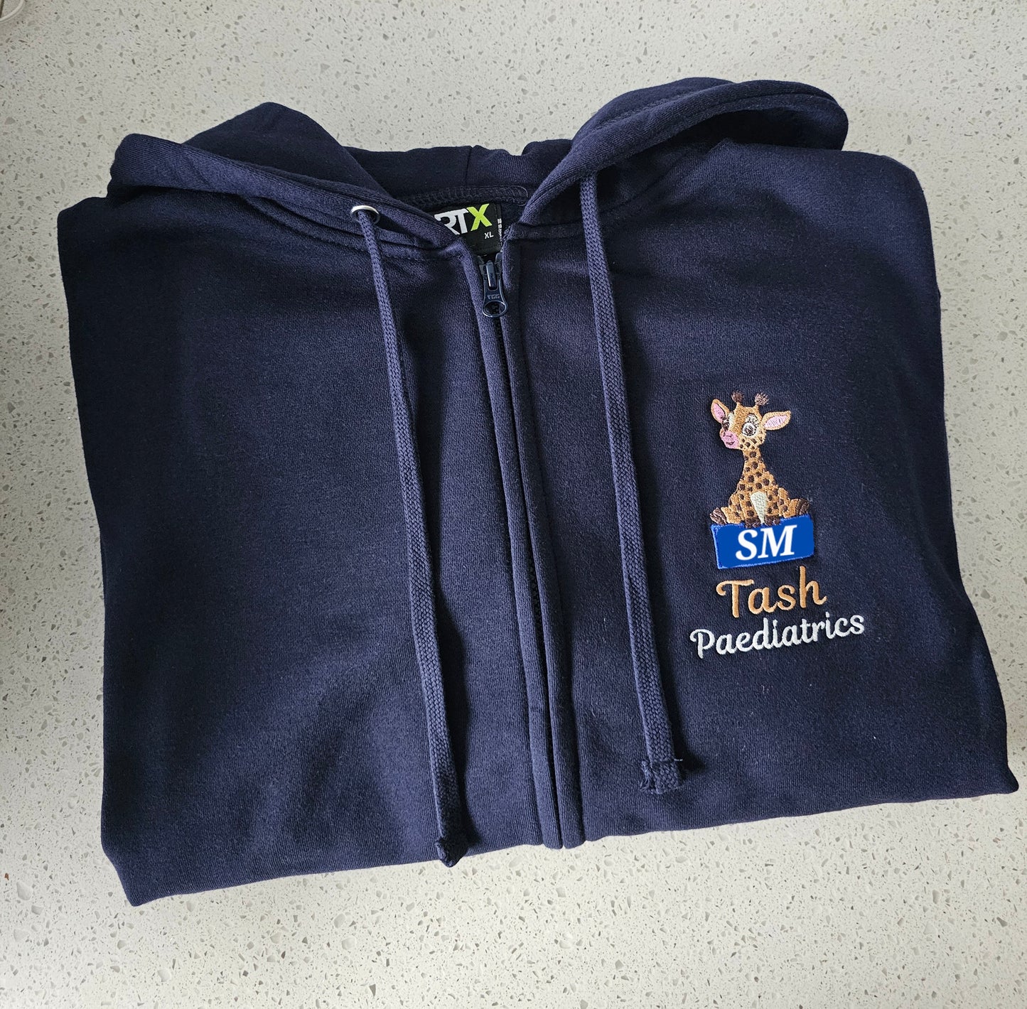 Embroidered Giraffe Hoodie with blue box logo or initials, healthcare jacket, nurse hoodie, midwife hoodie, student nurse gift.