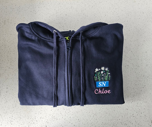 Embroidered Wild Flower Hoodie with logo, Healthcare Hoodie, Nurse Jacket, Student Midwife Hoodie, Initials Floral Design Embroidery