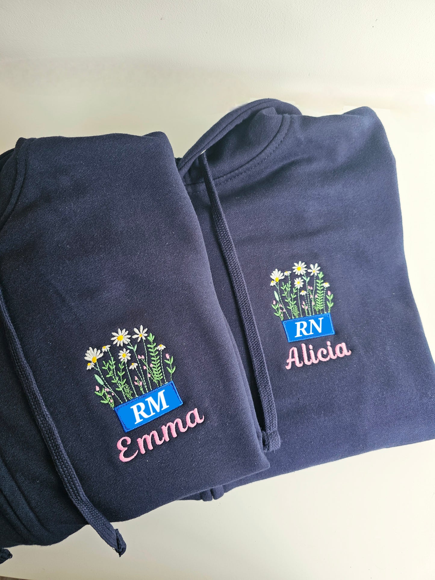 Embroidered Wild Flower Hoodie with logo, Healthcare Hoodie, Nurse Jacket, Student Midwife Hoodie, Initials Floral Design Embroidery