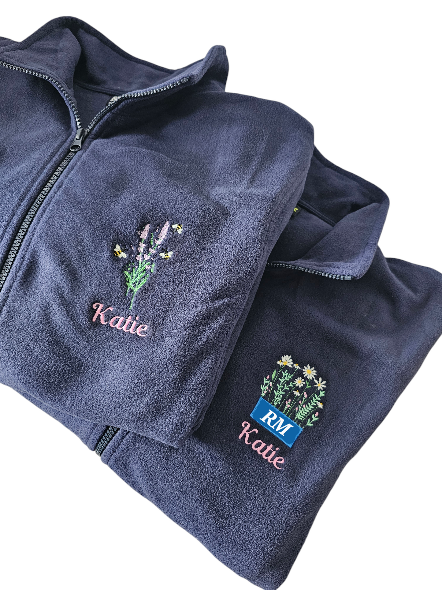 Embroidered wild flower fleece with blue logo for initials fleece, NICU nurse, midwife fleece, student midwife jacket, student nurse fleece, doctor fleece