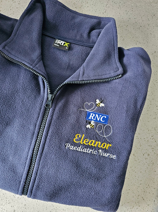 Bumble bee initials logo fleece, NICU nurse, midwife fleece, student midwife jacket, student nurse fleece, doctor fleece