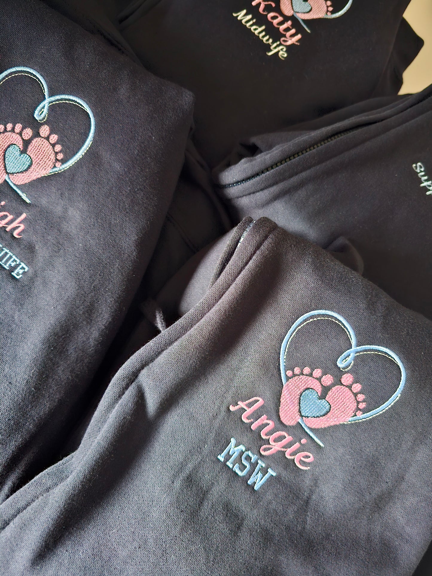Embroidered Baby Feet Hearts Hoodie - Healthcare - Health Visitor - NICU Design Embroidery