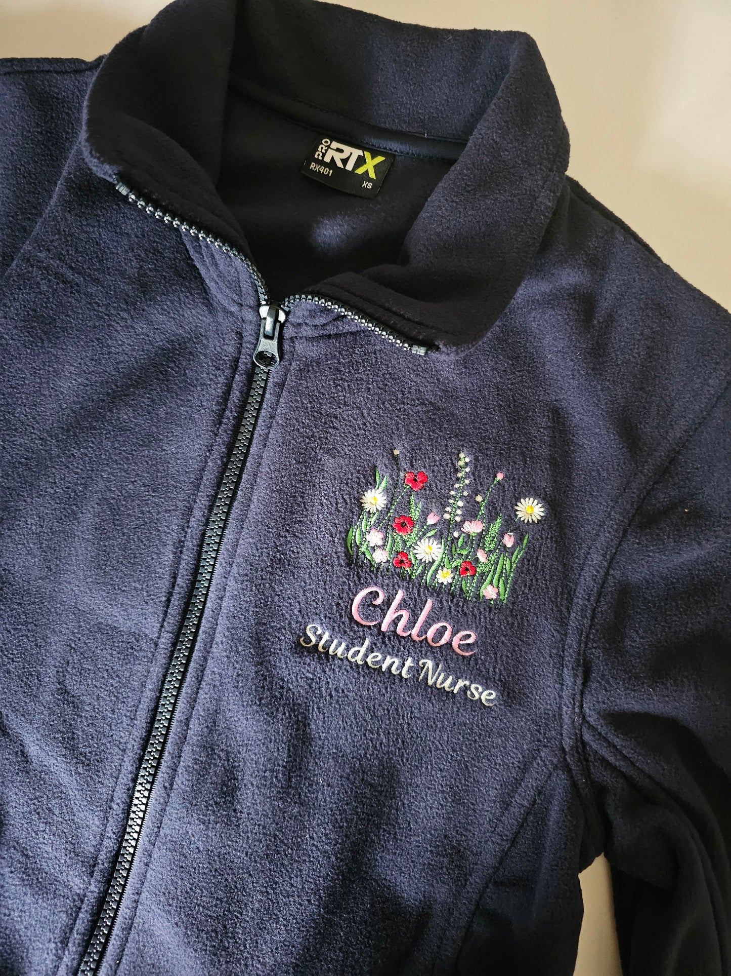 Wild Flower Personalised Fleece - Nurse Jacket - Midwife Jacket - Student fleece