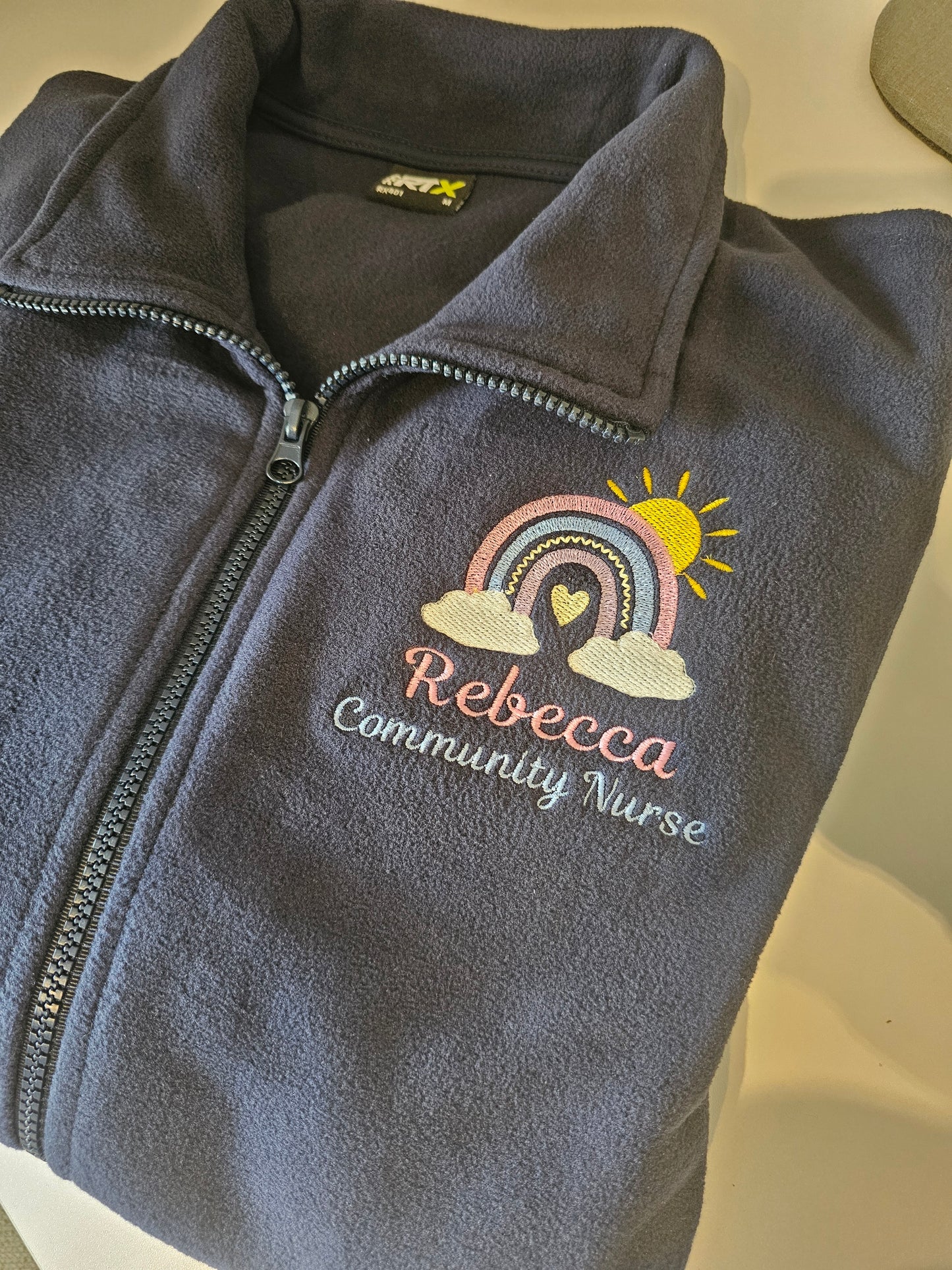 Pastel rainbow and sunshine fleece, nursing jacket, midwife fleece, student midwife gift, student nurse shift jacket