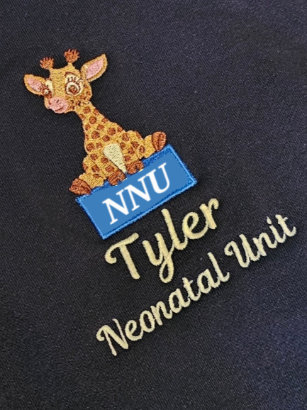 Embroidered Giraffe Hoodie with blue box logo or initials, healthcare jacket, nurse hoodie, midwife hoodie, student nurse gift.