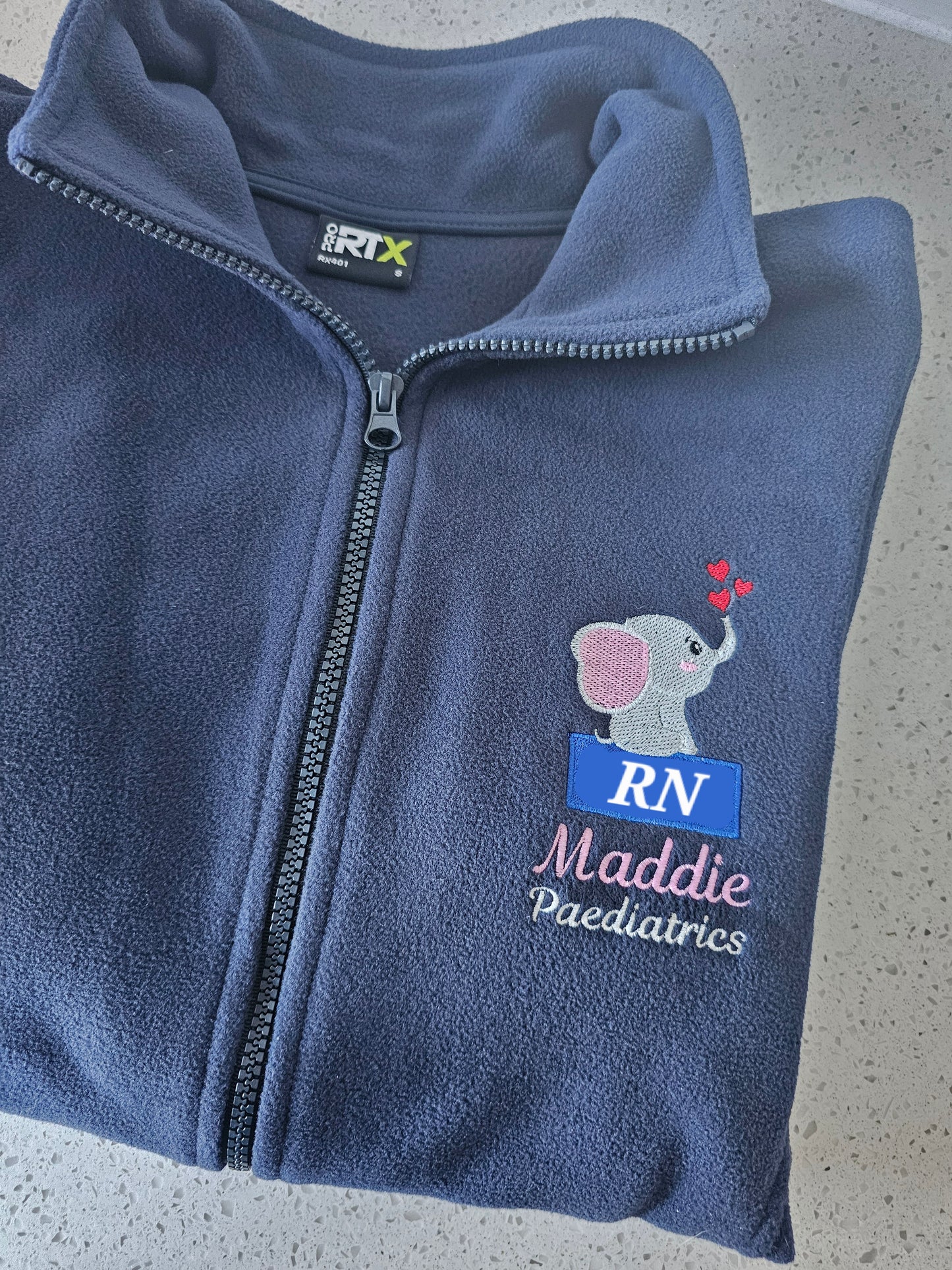 Baby elephant fleece with blue box logo/initials, NICU nurse, midwife fleece, student midwife jacket, student nurse fleece, doctor fleece