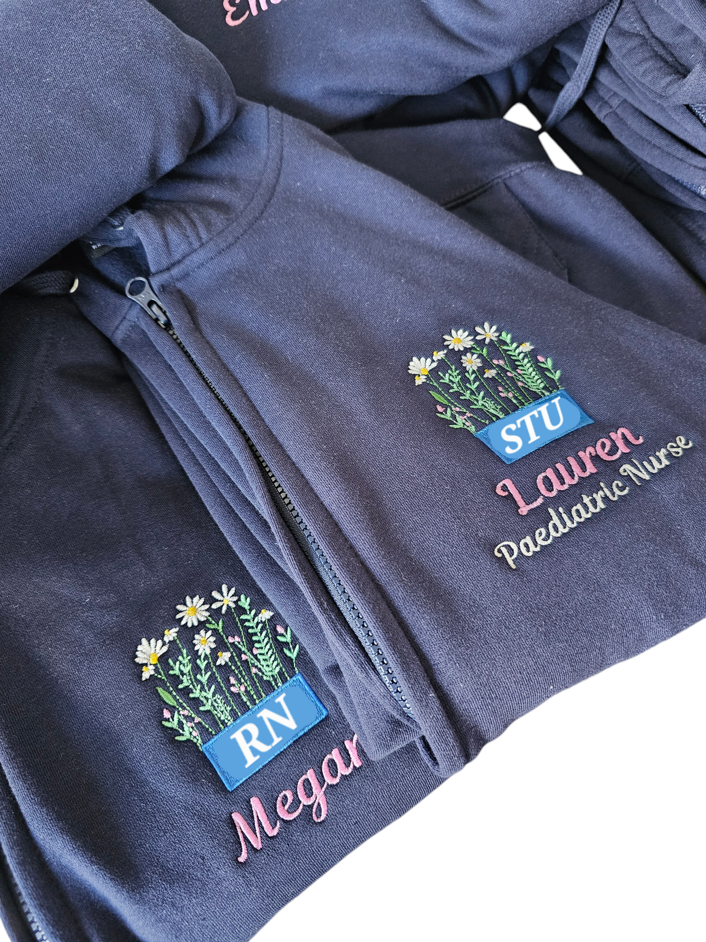 Embroidered Wild Flower Hoodie with logo, Healthcare Hoodie, Nurse Jacket, Student Midwife Hoodie, Initials Floral Design Embroidery