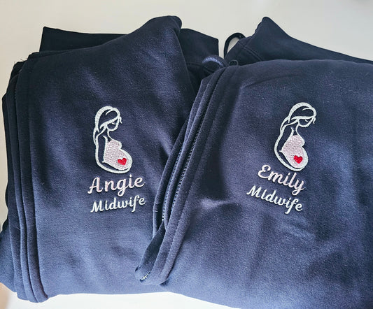 Embroidered Pregnant Lady with Heart Fleece - Healthcare - Pregnancy Embroidered Fleece - Student Nurse, Student Midwife, Midwifery jacket, Doctor Gift