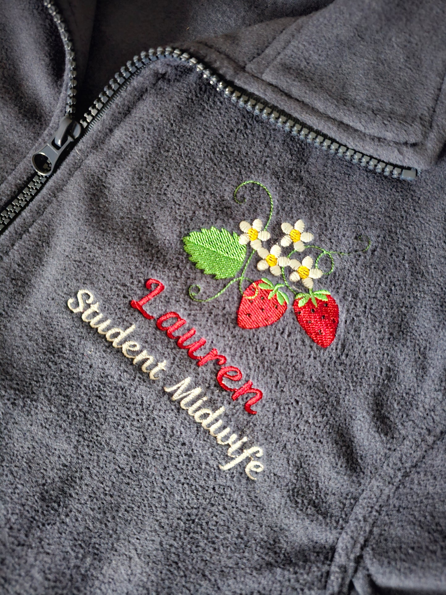 Strawberry Blossom Embroidered Personalised Fleece - Nurse Jacket - Midwife Jacket - Student fleece - Doctor jacket