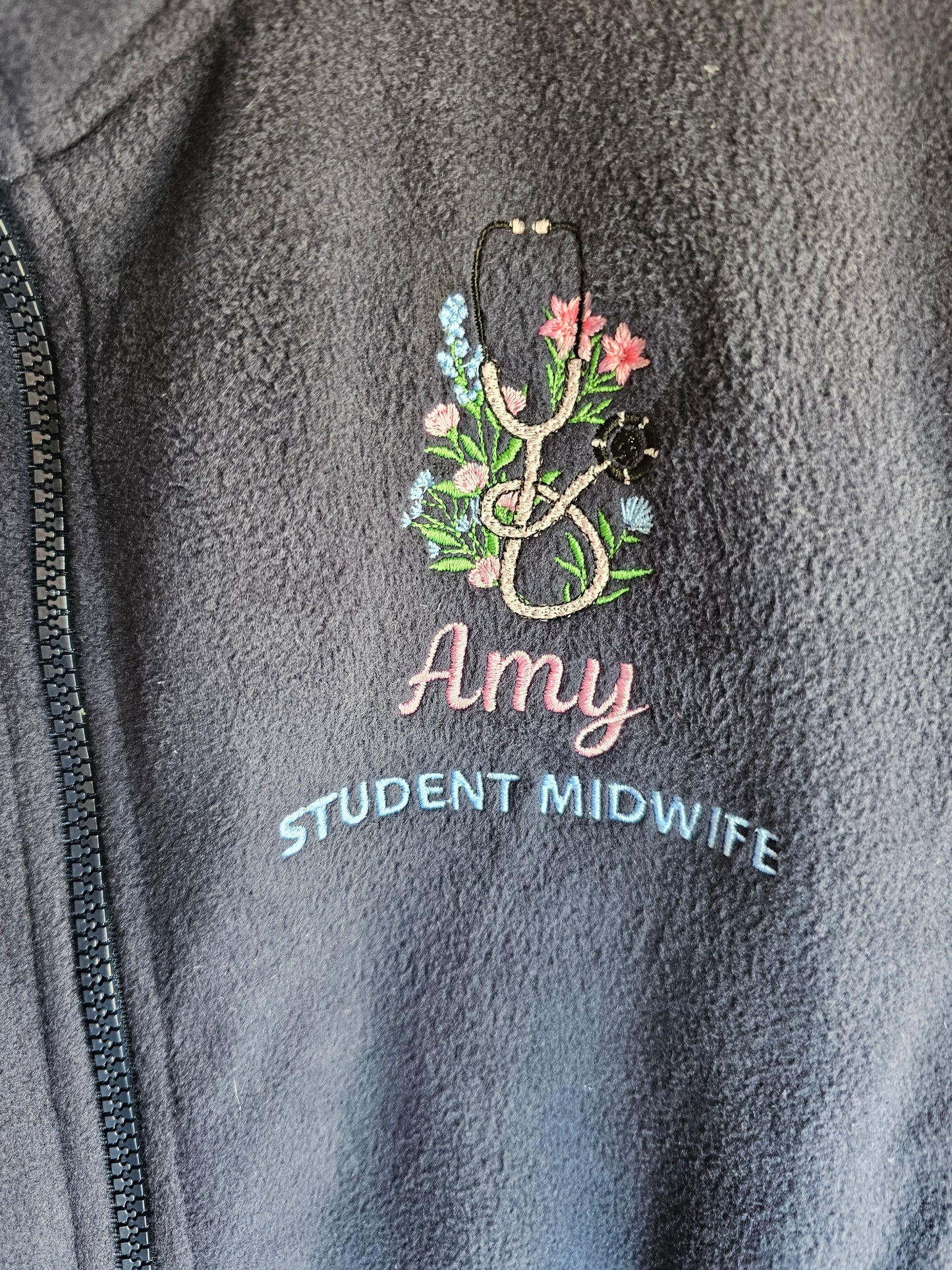 Embroidered Floral Stethoscope Fleece - Healthcare - Flowers and Stethoscope Embroidered Fleece - Student Nurse, Student Midwife, Midwifery jacket, Doctor Gift