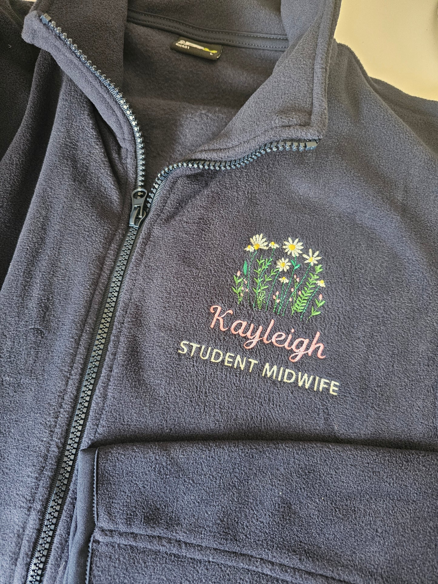 Embroidered Wild Flower Fleece - Healthcare - Floral Embroidered Fleece - Student Nurse, Student Midwife, Midwifery jacket, Doctor Gift