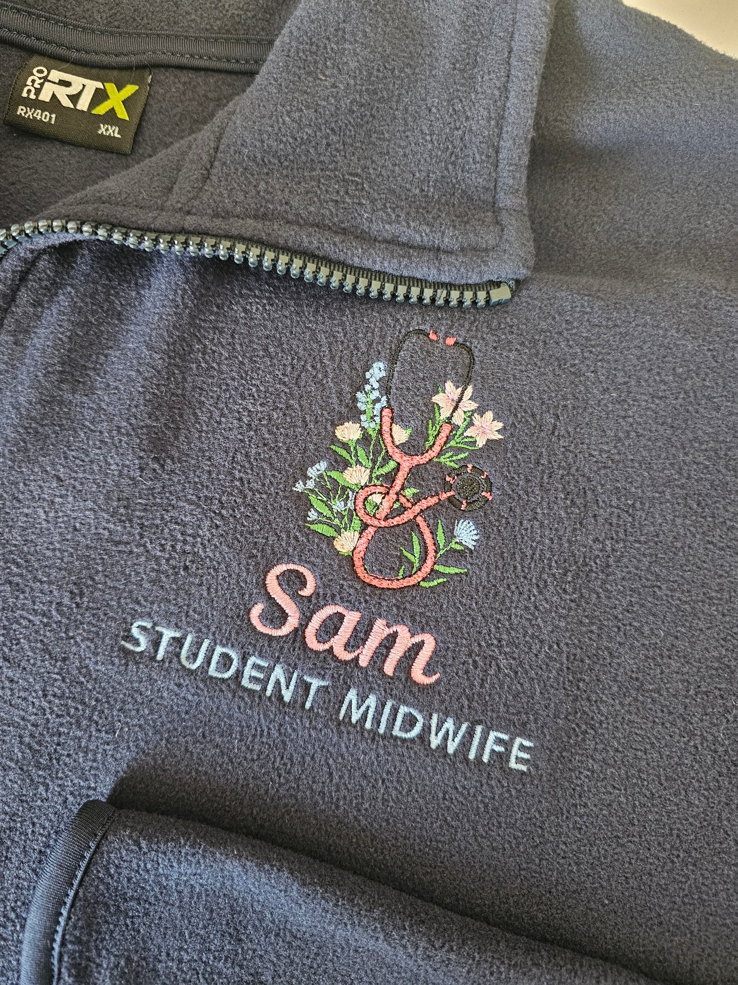 Embroidered Floral Stethoscope Fleece - Healthcare - Flowers and Stethoscope Embroidered Fleece - Student Nurse, Student Midwife, Midwifery jacket, Doctor Gift