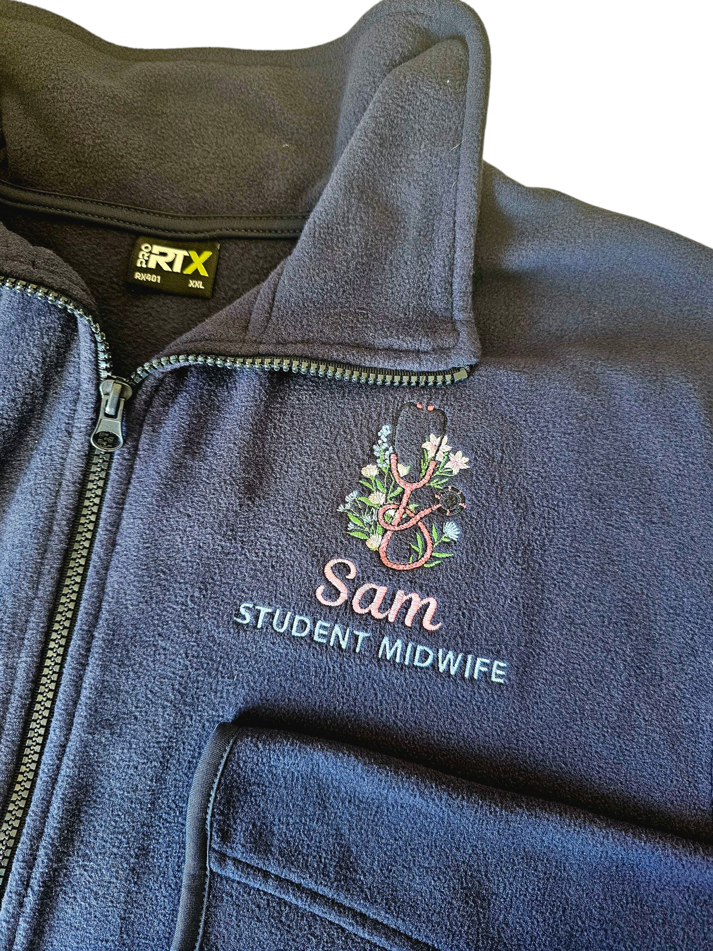 Embroidered Floral Stethoscope Fleece - Healthcare - Flowers and Stethoscope Embroidered Fleece - Student Nurse, Student Midwife, Midwifery jacket, Doctor Gift