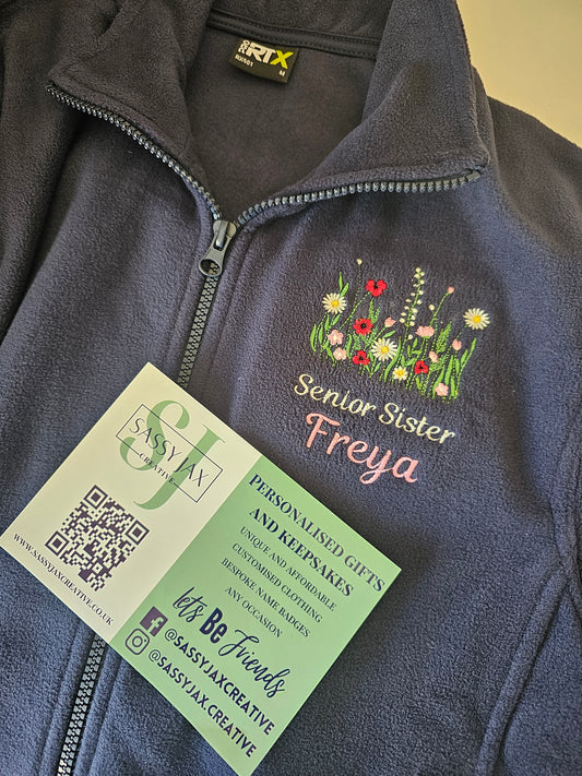 Wild Flower Personalised Fleece - Nurse Jacket - Midwife Jacket - Student fleece