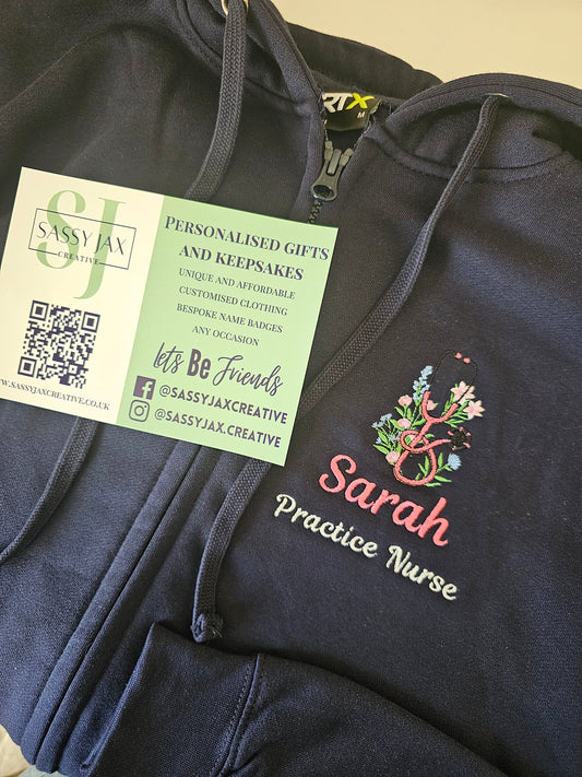 Embroidered Floral Stethoscope Hoodie - Healthcare - Student Nurse, Student Midwife, Flowers and Stethoscope Design Embroidery