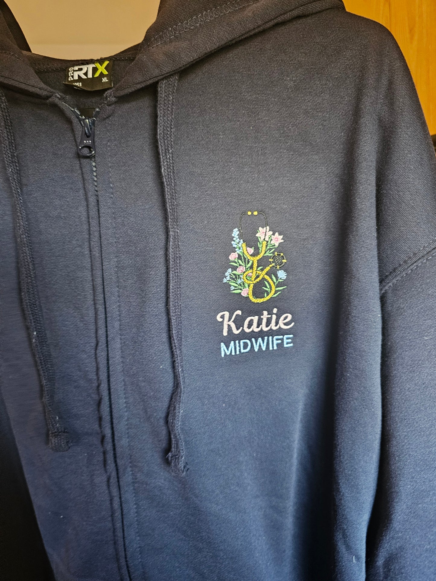 Embroidered Floral Stethoscope Hoodie - Healthcare - Student Nurse, Student Midwife, Flowers and Stethoscope Design Embroidery