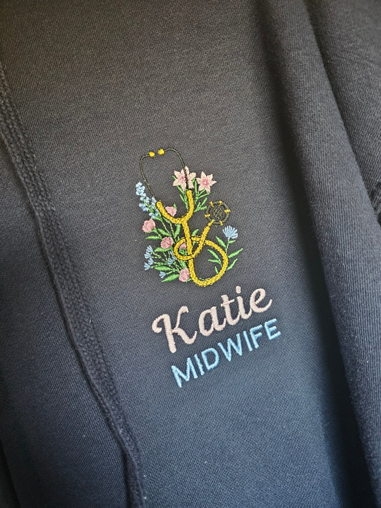 Embroidered Floral Stethoscope Fleece - Healthcare - Flowers and Stethoscope Embroidered Fleece - Student Nurse, Student Midwife, Midwifery jacket, Doctor Gift