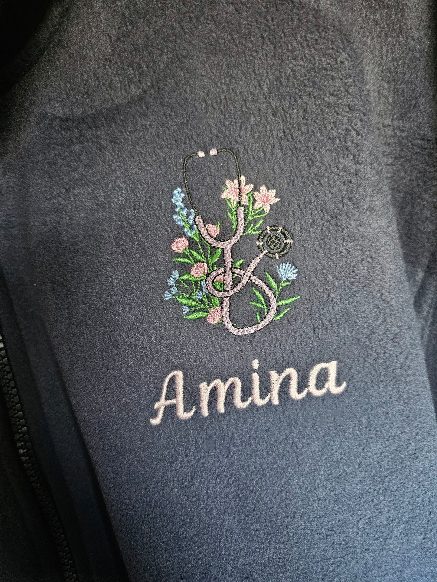 Embroidered Floral Stethoscope Hoodie - Healthcare - Student Nurse, Student Midwife, Flowers and Stethoscope Design Embroidery