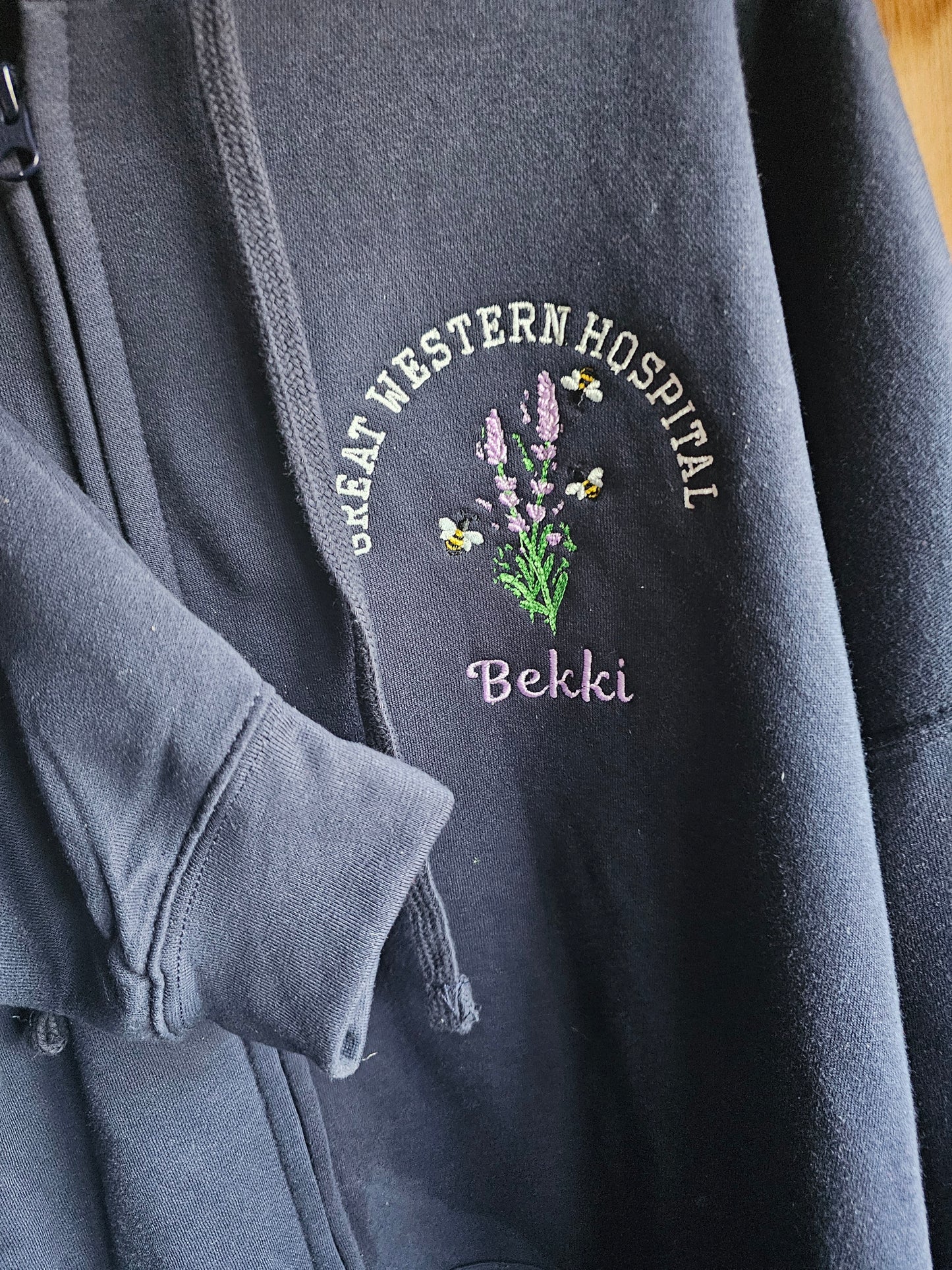 Embroidered Lavender Bumble Bee Hoodie - Healthcare - Floral Design Embroidery