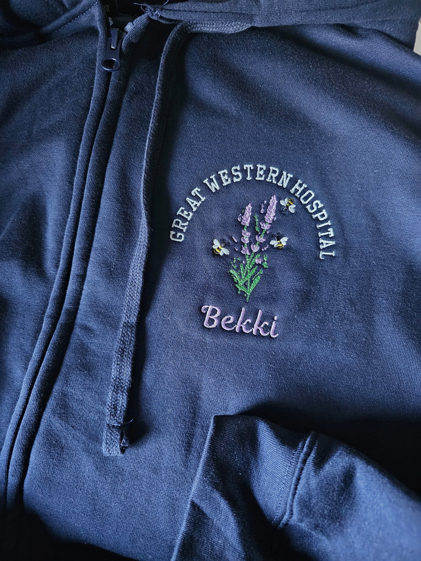 Embroidered Lavender Bumble Bee Hoodie - Healthcare - Floral Design Embroidery