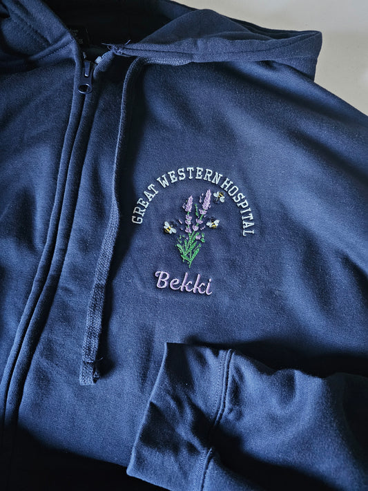 Embroidered Lavender Bumble Bee Hoodie - Healthcare - Floral Design Embroidery