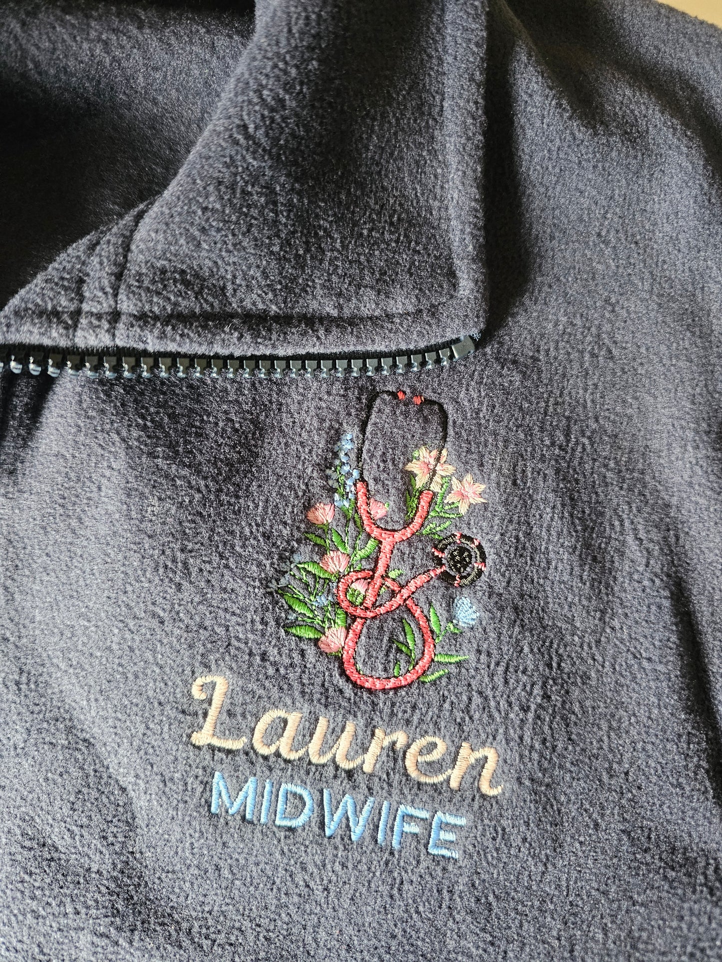 Embroidered Floral Stethoscope Fleece - Healthcare - Flowers and Stethoscope Embroidered Fleece - Student Nurse, Student Midwife, Midwifery jacket, Doctor Gift