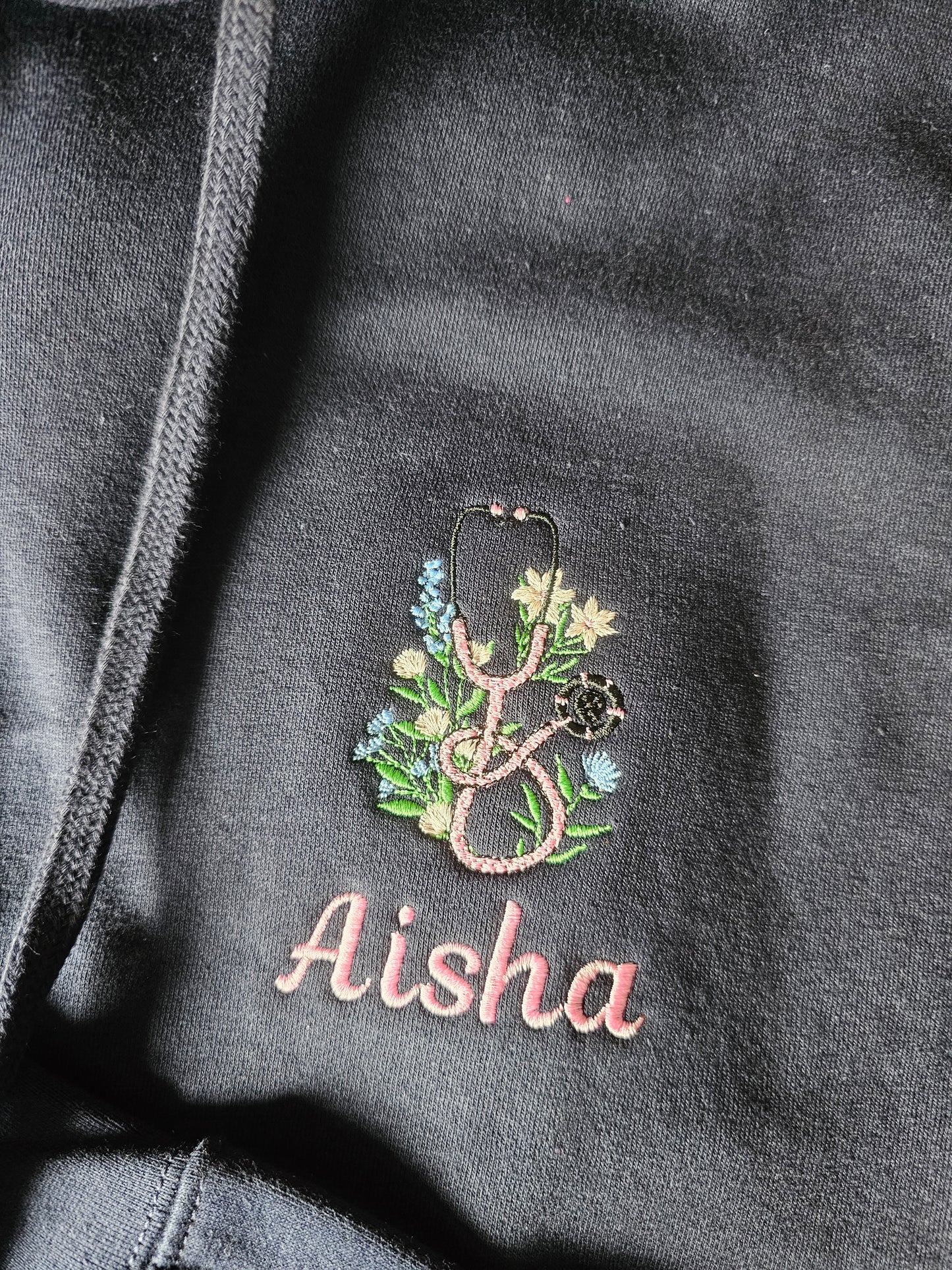 Embroidered Floral Stethoscope Hoodie - Healthcare - Student Nurse, Student Midwife, Flowers and Stethoscope Design Embroidery