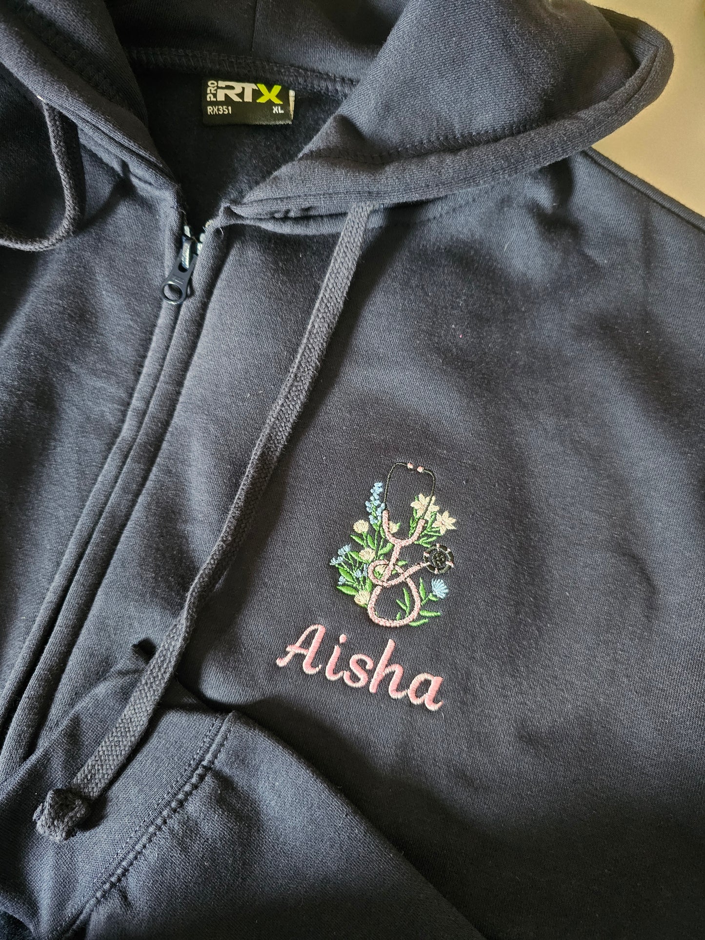 Embroidered Floral Stethoscope Hoodie - Healthcare - Student Nurse, Student Midwife, Flowers and Stethoscope Design Embroidery
