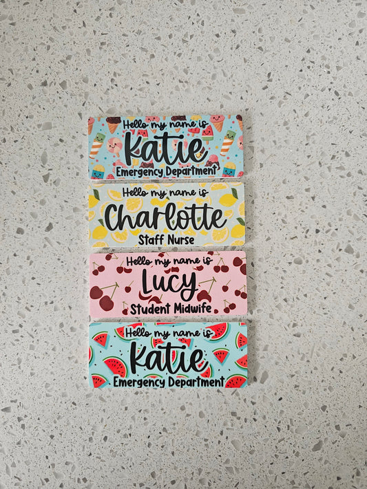 Nurse name badge, midwife name badge, student nurse name badge, student midwife badge, doctor name badge, cute fruit/food patterns