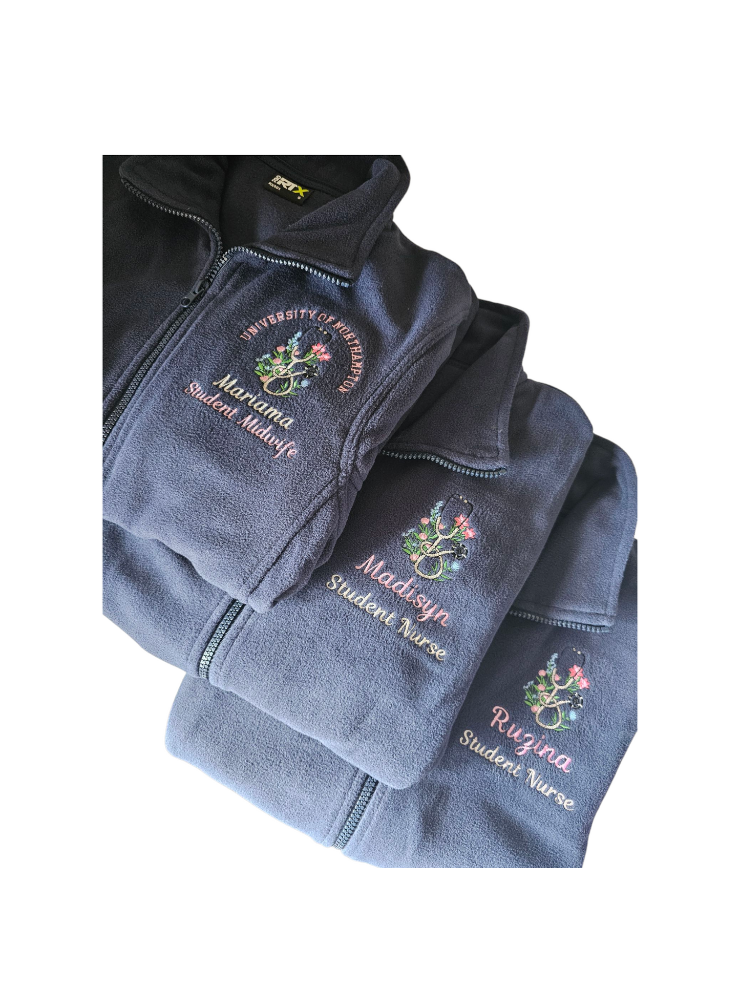 Embroidered Floral Stethoscope Fleece - Healthcare - Flowers and Stethoscope Embroidered Fleece - Student Nurse, Student Midwife, Midwifery jacket, Doctor Gift