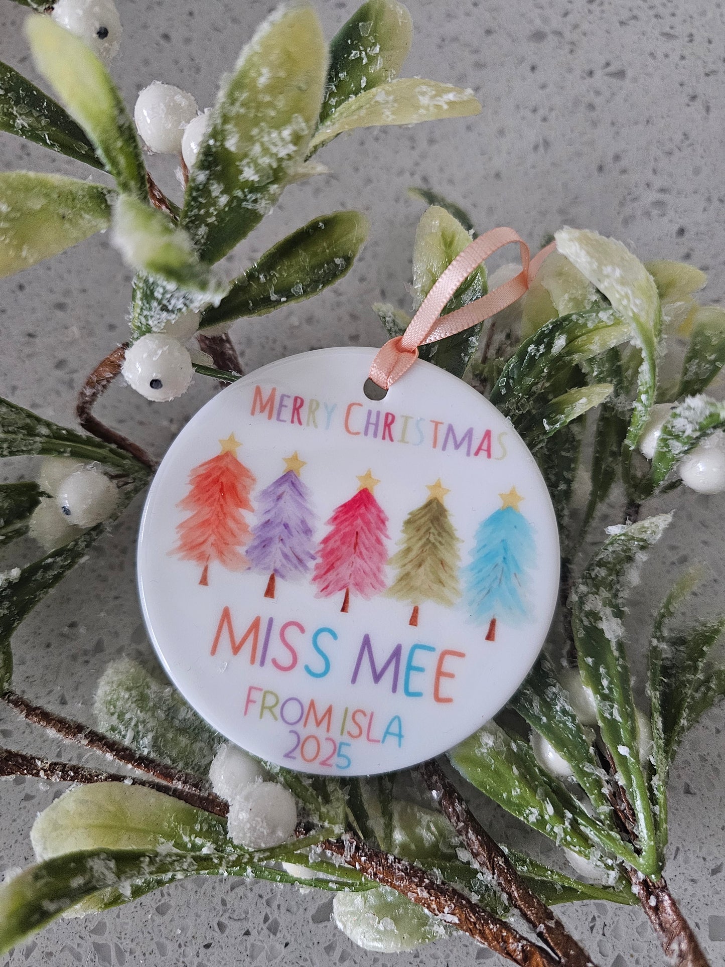 Teacher Ceramic Christmas Tree Bauble, Personalised Bauble Gift