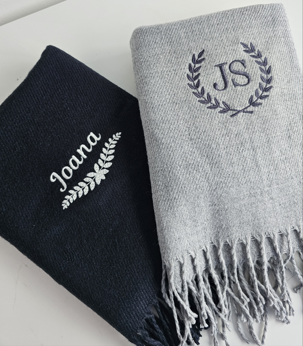 Embroidered scarf - initials or name bespoke scarves gift