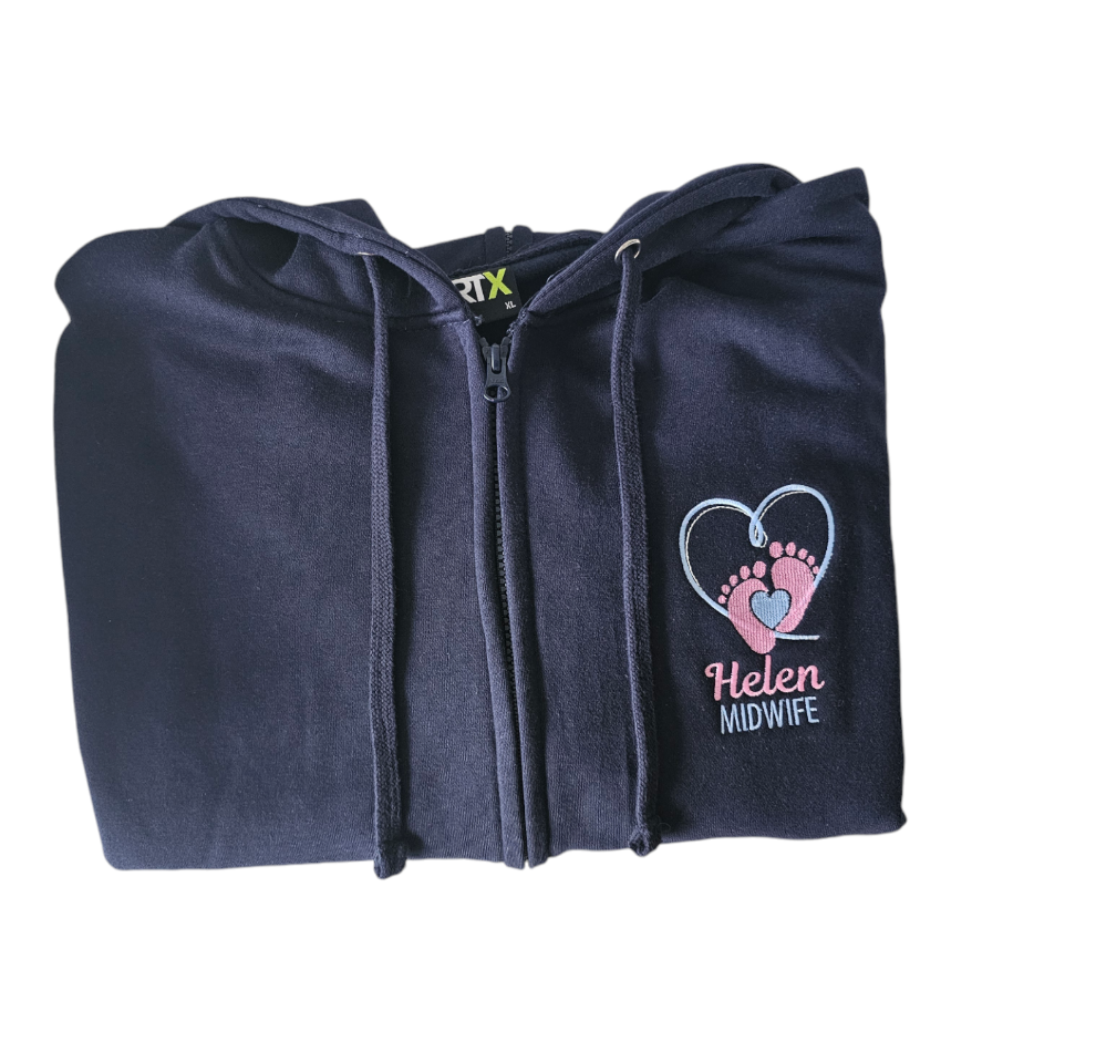 Embroidered Baby Feet Hearts Hoodie - Healthcare - Health Visitor - NICU Design Embroidery
